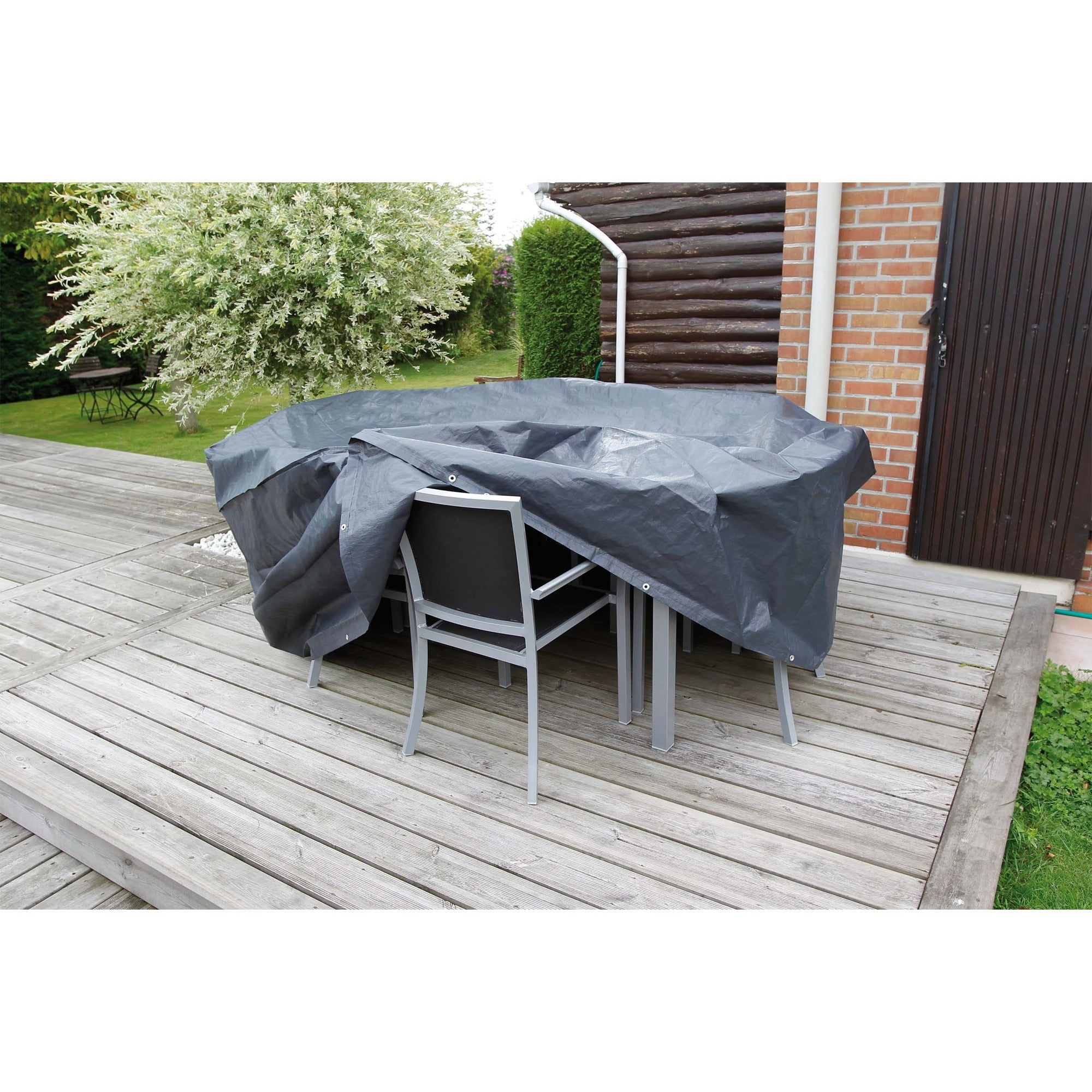 Natuur Natuur Tuinmeubelafdekhoes voor ronde tafel en stoelen