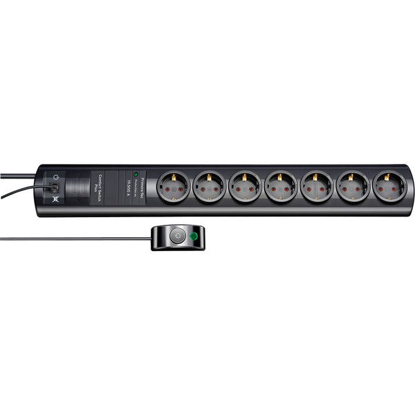 Brennenstuhl primera-tec comfort switch plus 19,500A surge protector power strip 7-gang black 2m H05VV-F 3G1.5 2 permanent, 5 switchable