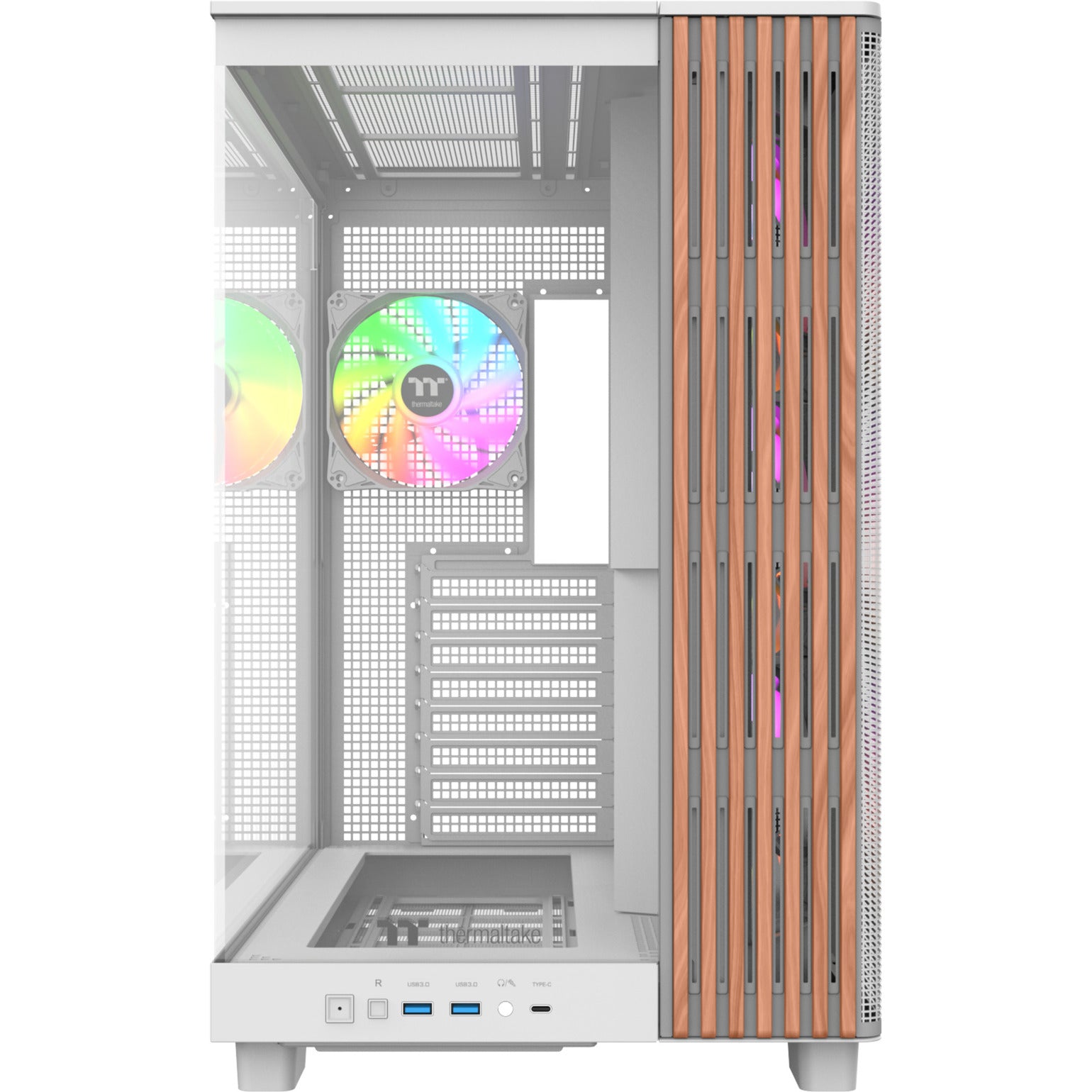 Thermaltake view 380 xl ws argb midi tower behuizing (wit houtkleur | 2x usb-a | 1x usb-c | rgb | tempered glass)