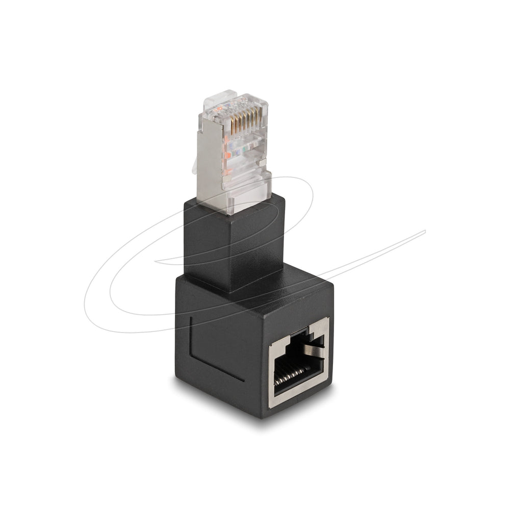 Delock rj45 plug to rj45 jack adapter cat.6a 90° downwards angled (zwart)