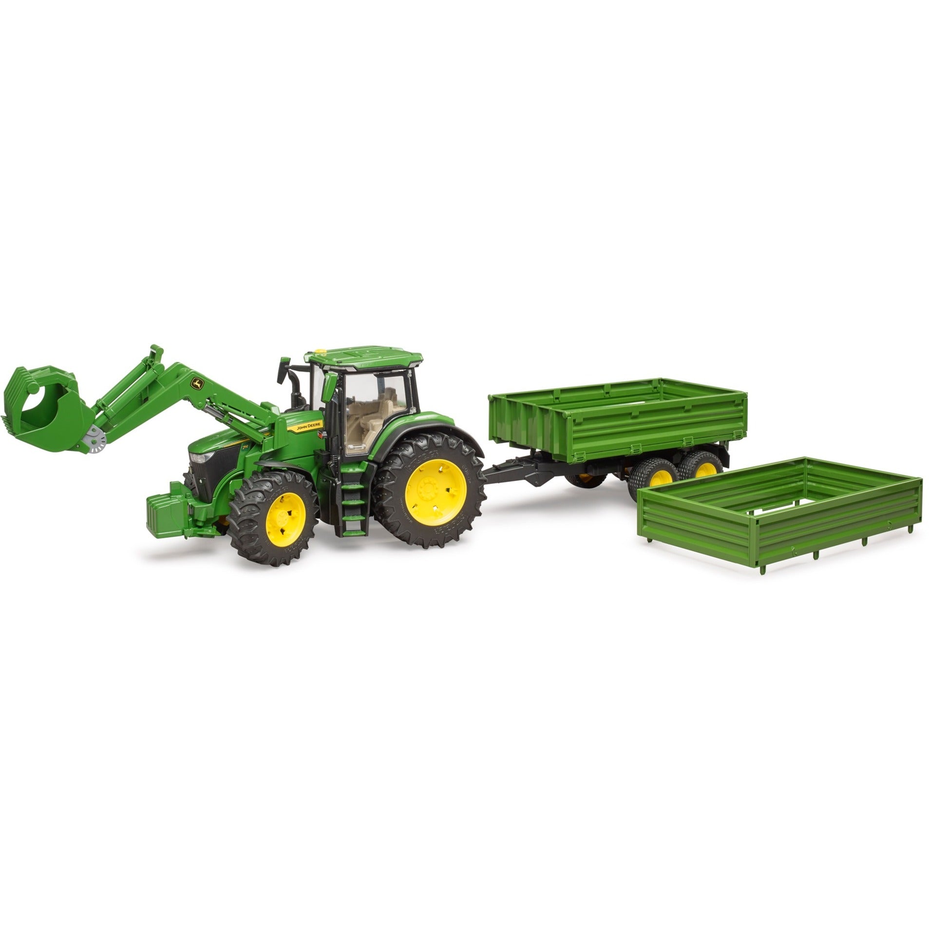 Bruder john deere 7r 350 met frontlader en transportaanhanger modelvoertuig (03155)