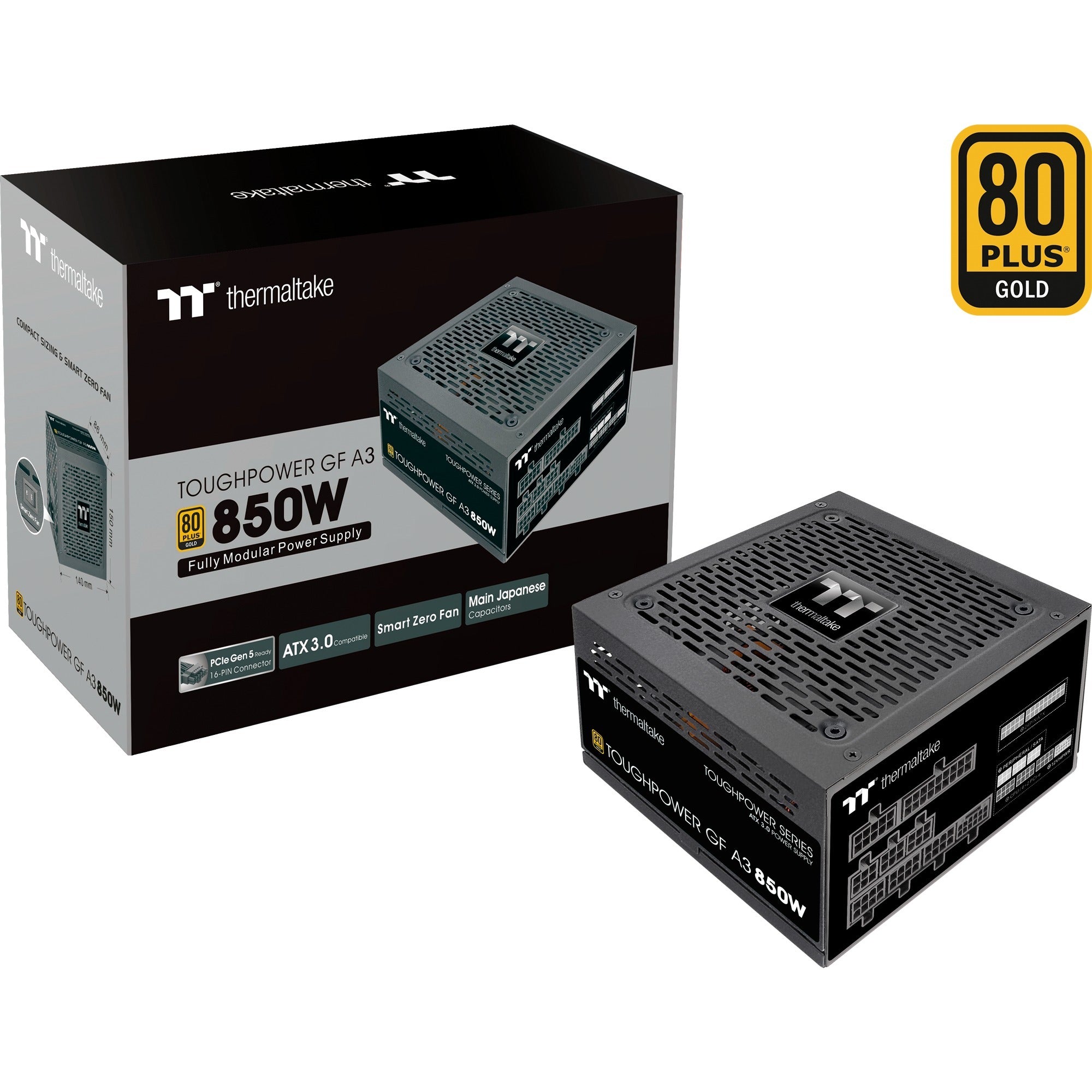 Thermaltake toughpower gf a3 gold - tt premium edition modulaire 850 watt voeding (zwart, 4x pcie)