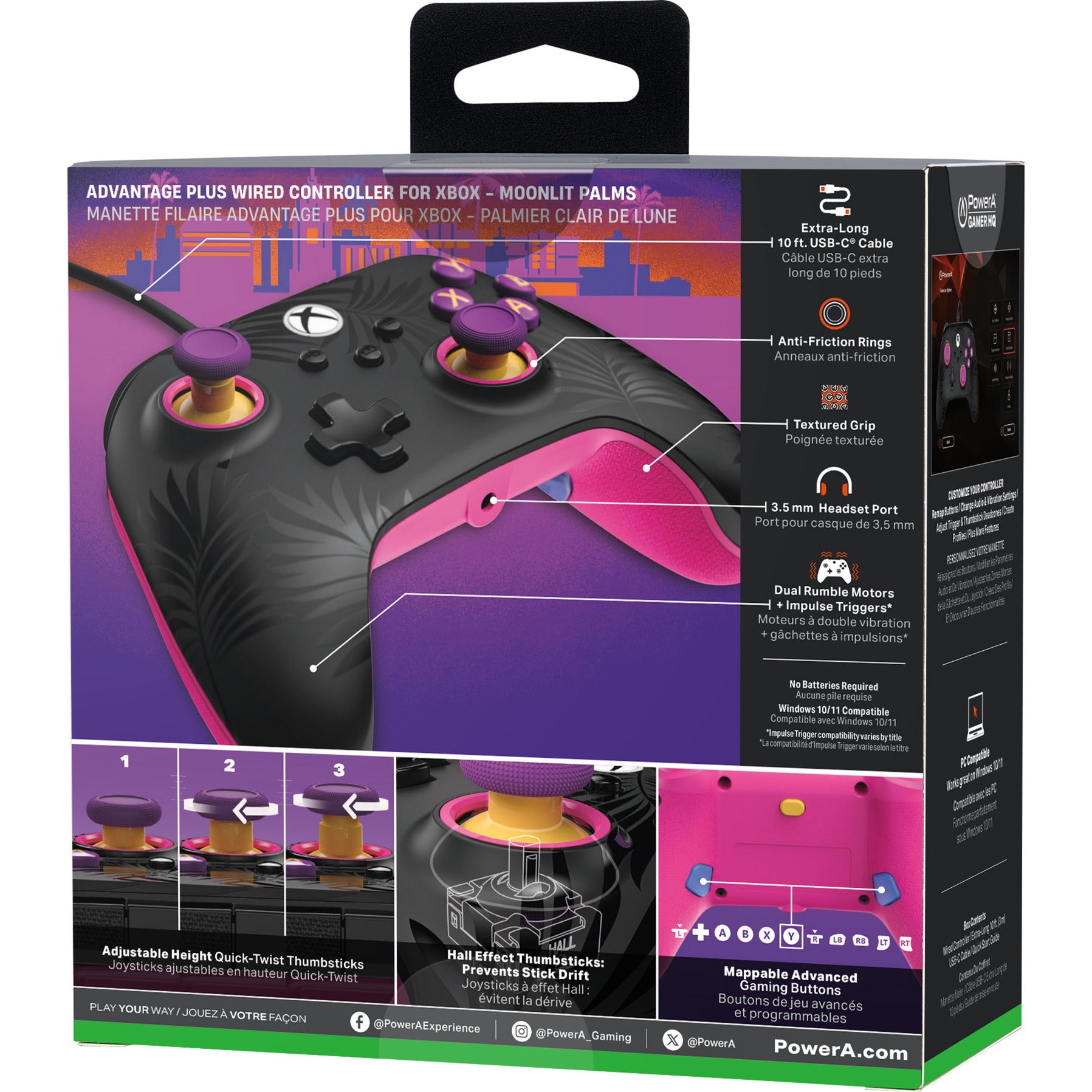 Powera advantage plus bedrade controller voor xbox series x|s - palmbomen in maanlicht (roze, xbox series x|s, xbox one, pc)