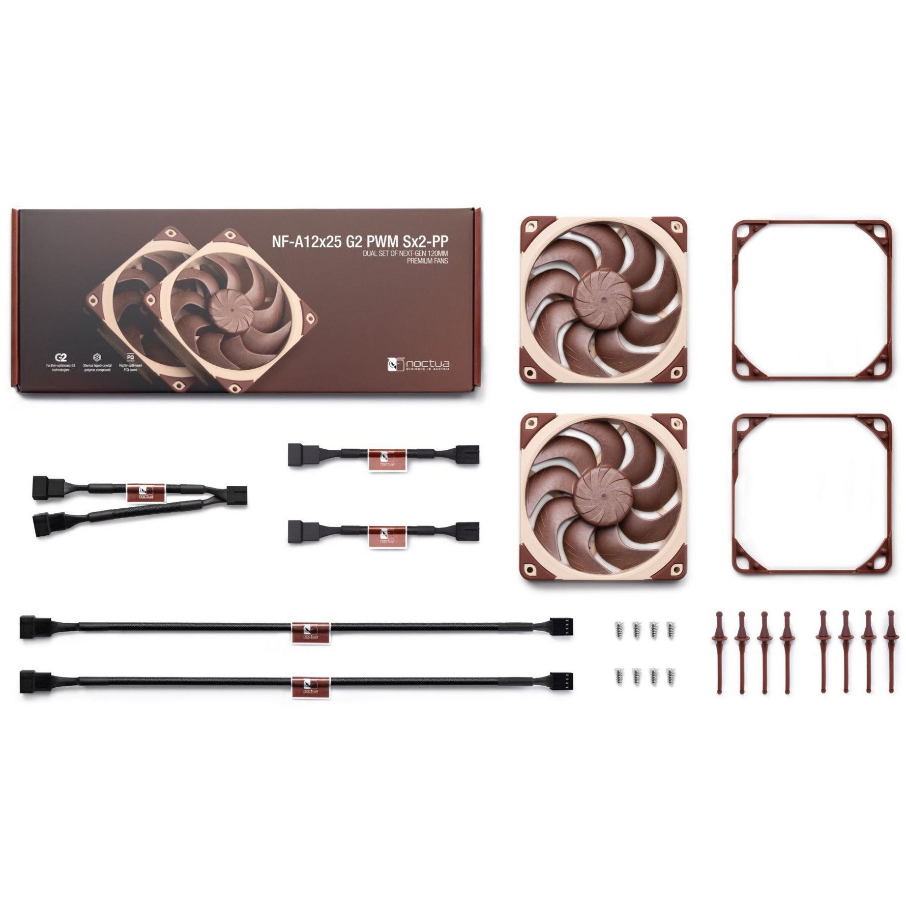 Noctua nf-a12x25 g2 pwm sx2-pp case fans (bruin, 2 stuks, 120 x 120 x 25 mm)