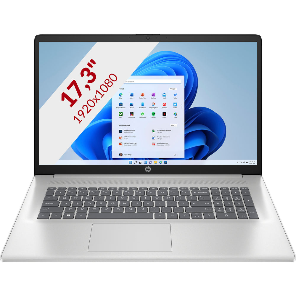 Hp 17-cn3035nd (cc5z8ea#abh) 17.3 laptop (zilver | core i3-n305 | uhd graphics | 8 gb | 512 tb ssd)