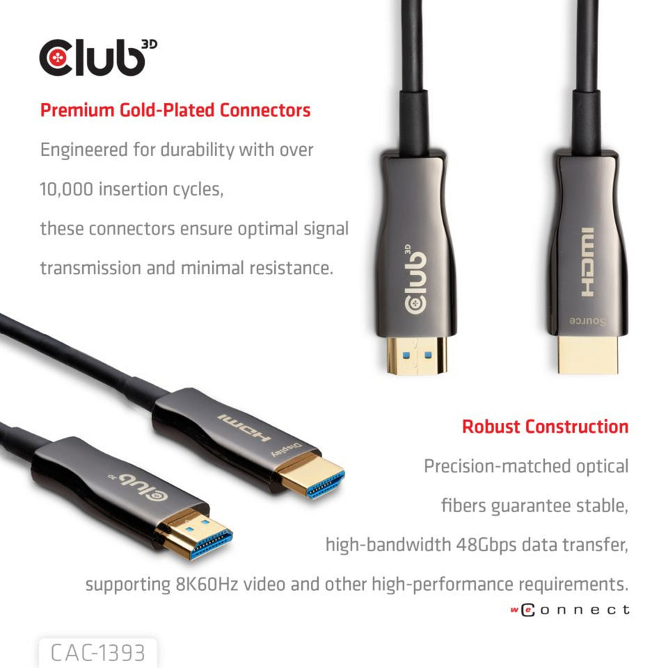 Club 3d hdmi hybride aoc kabel (zwart, 50 meter)