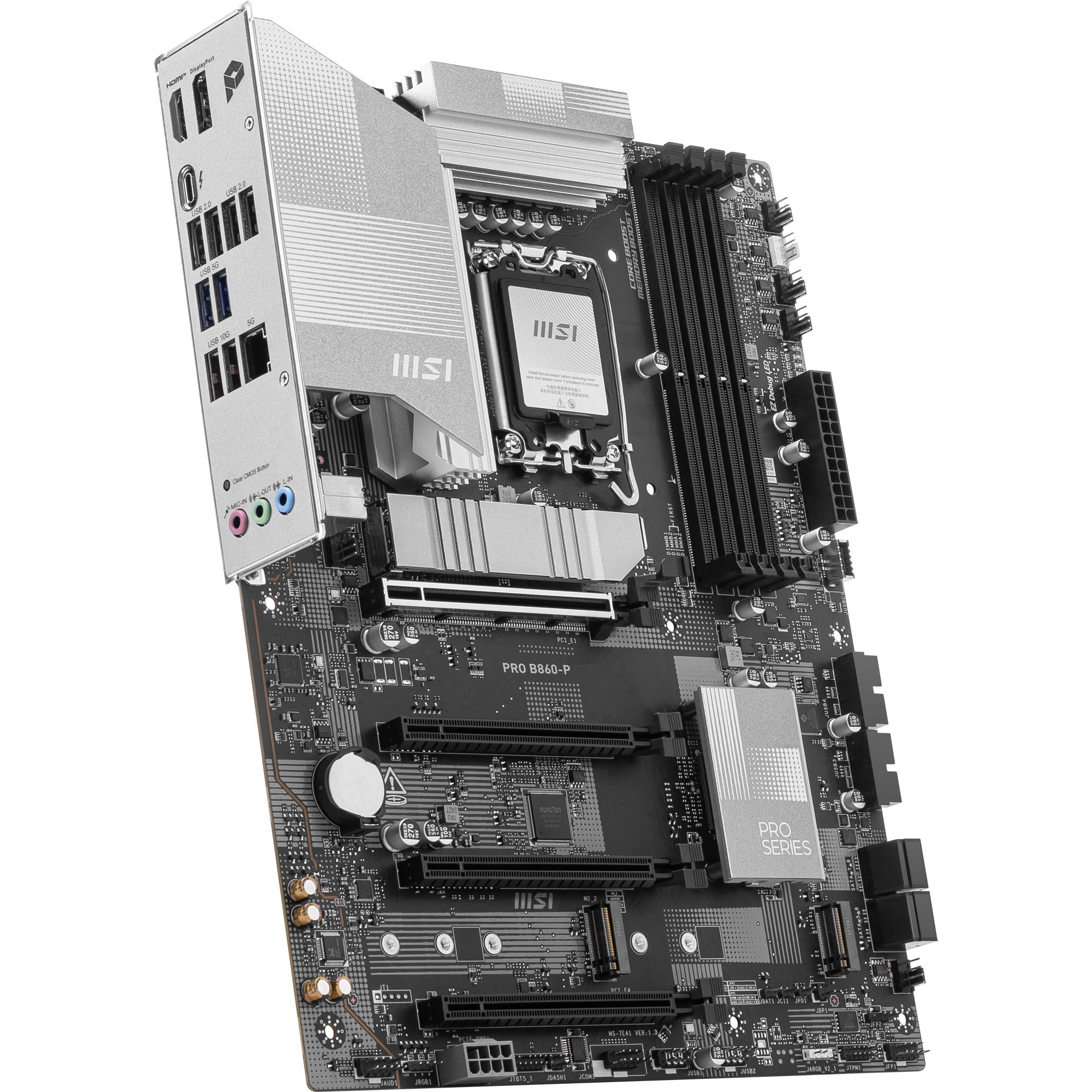Msi pro b860-p socket 1851 moederbord (zilver, raid, 5gb-lan, sound, atx)