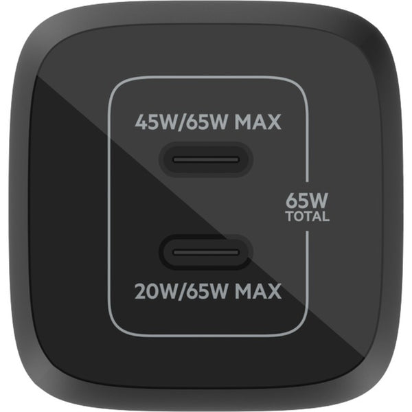 Belkin boostcharge pro 2-poorts usb-c gan-wandlader met pps (65 w) (zwart, 2x usb-c)