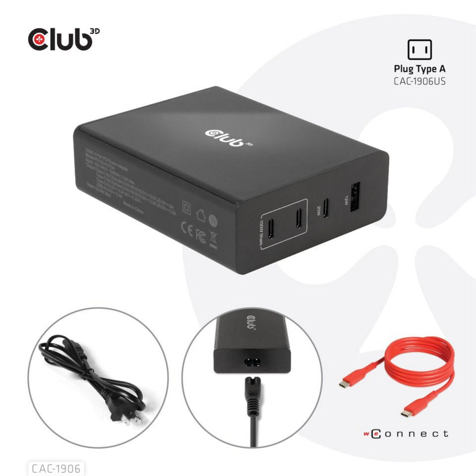 Club 3D Club 3D Reislader 132W GAN-technologie, Vier USB-poorten