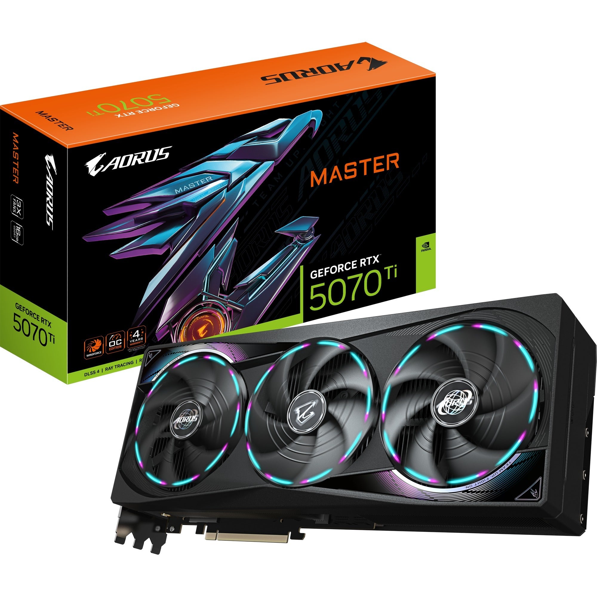 Gigabyte aorus geforce rtx 5070 ti master 16g grafische kaart (3x displayport, 1x hdmi)