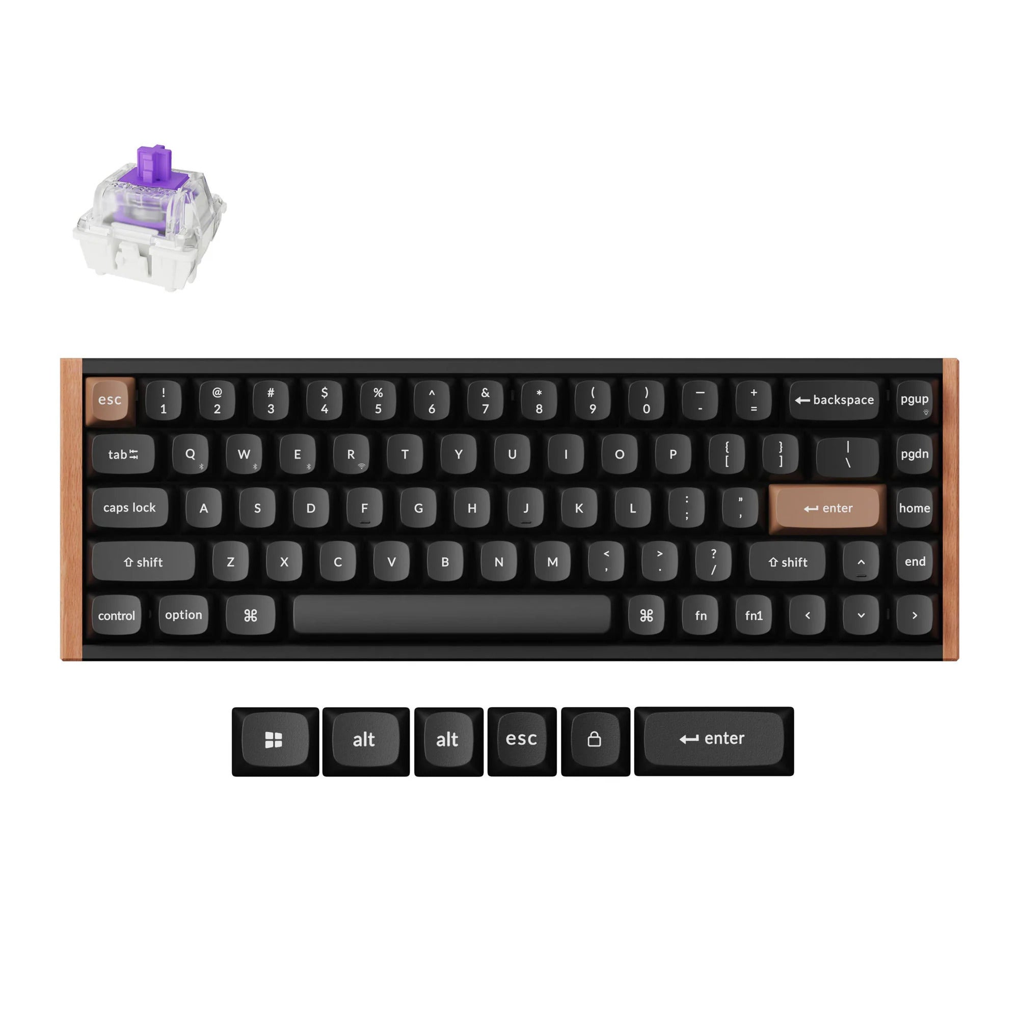 Keychron k6 he-f1 rgb mechanisch toetsenbord (zwart, us lay-out (qwerty), gateron double-rail magnetic nebula, 65%, rgb leds, osa double-shot pbt, hot swap, usb-c | 2.4 ghz | bluetooth 5.1)