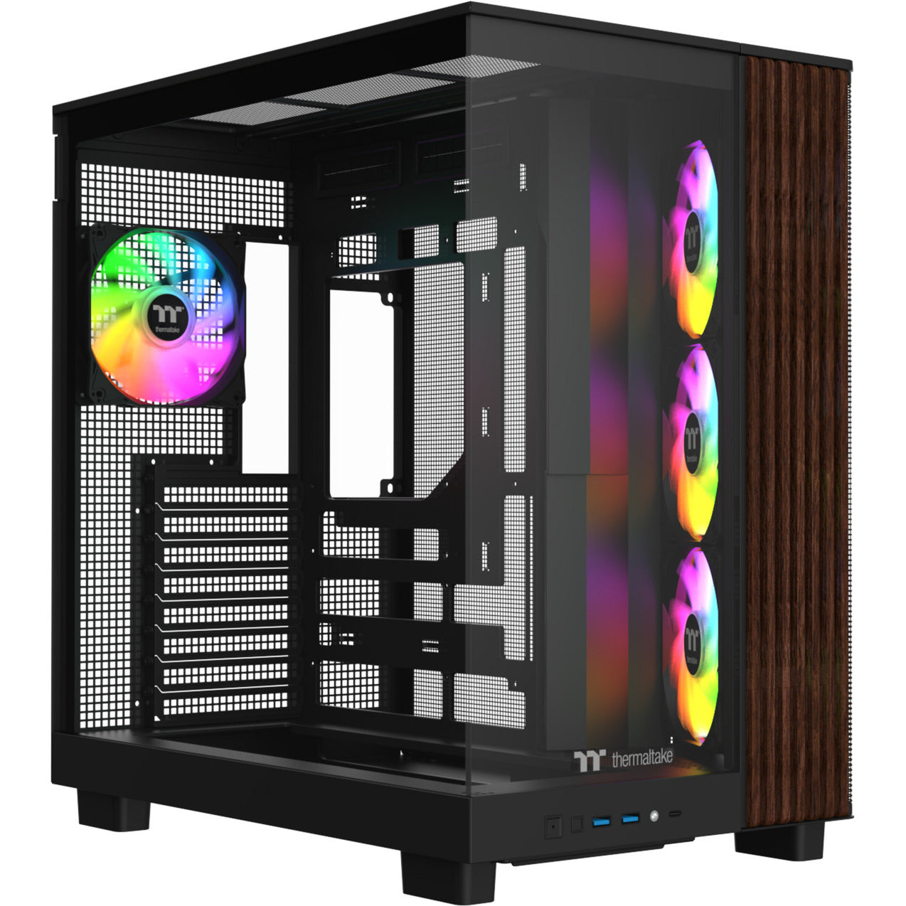 Thermaltake view 380 xl ws argb midi tower behuizing (zwart houtkleur | 2x usb-a | 1x usb-c | rgb | tempered glass)