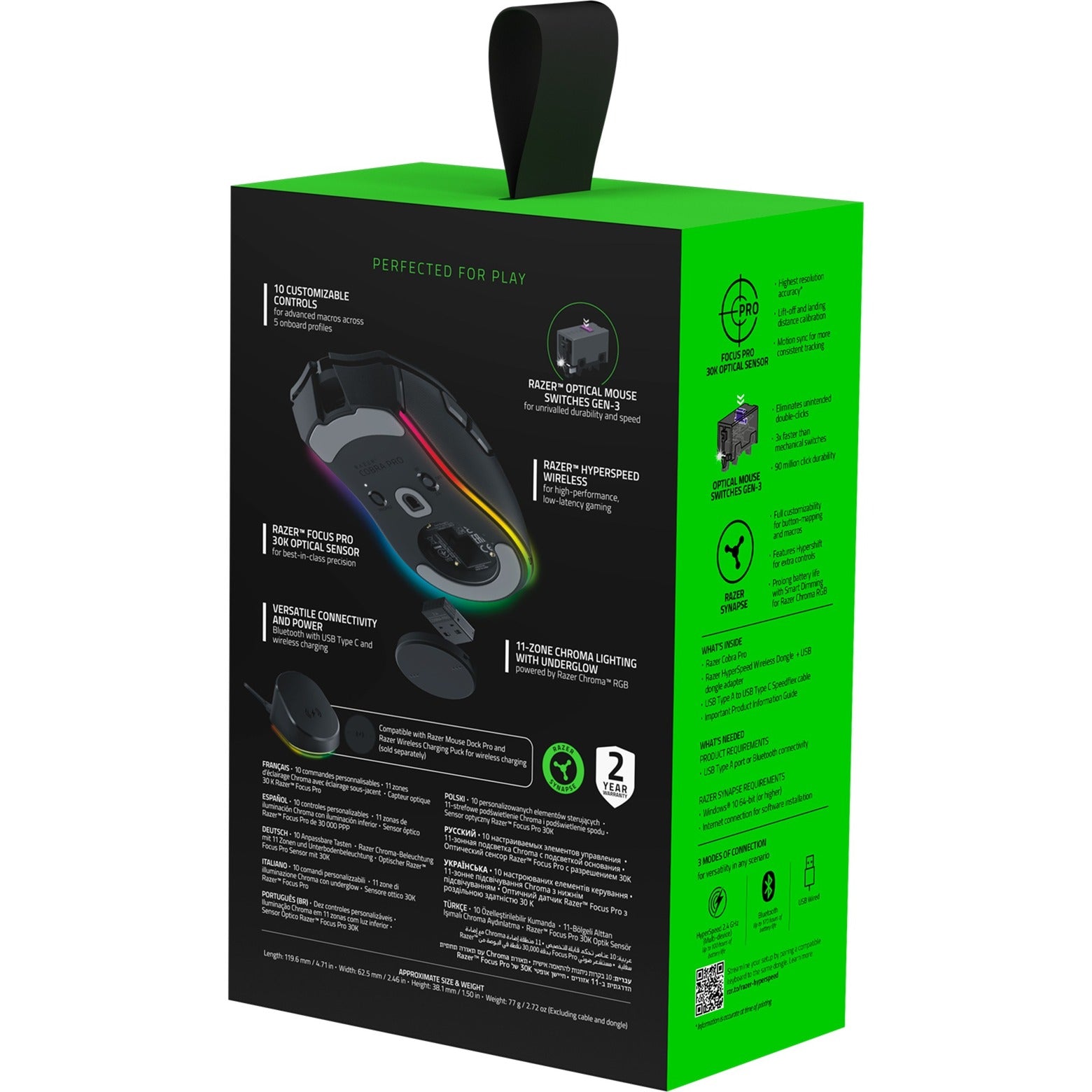 Razer cobra pro gaming muis (zwart, 30.000 dpi, chroma rgb)