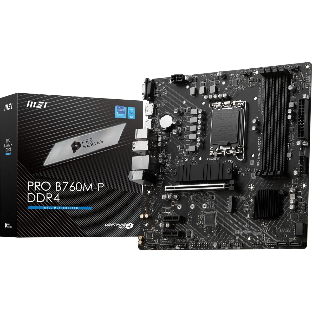 Msi pro b760m-p ddr4 socket 1700 moederbord (zwart, raid, gb-lan, sound, µatx)
