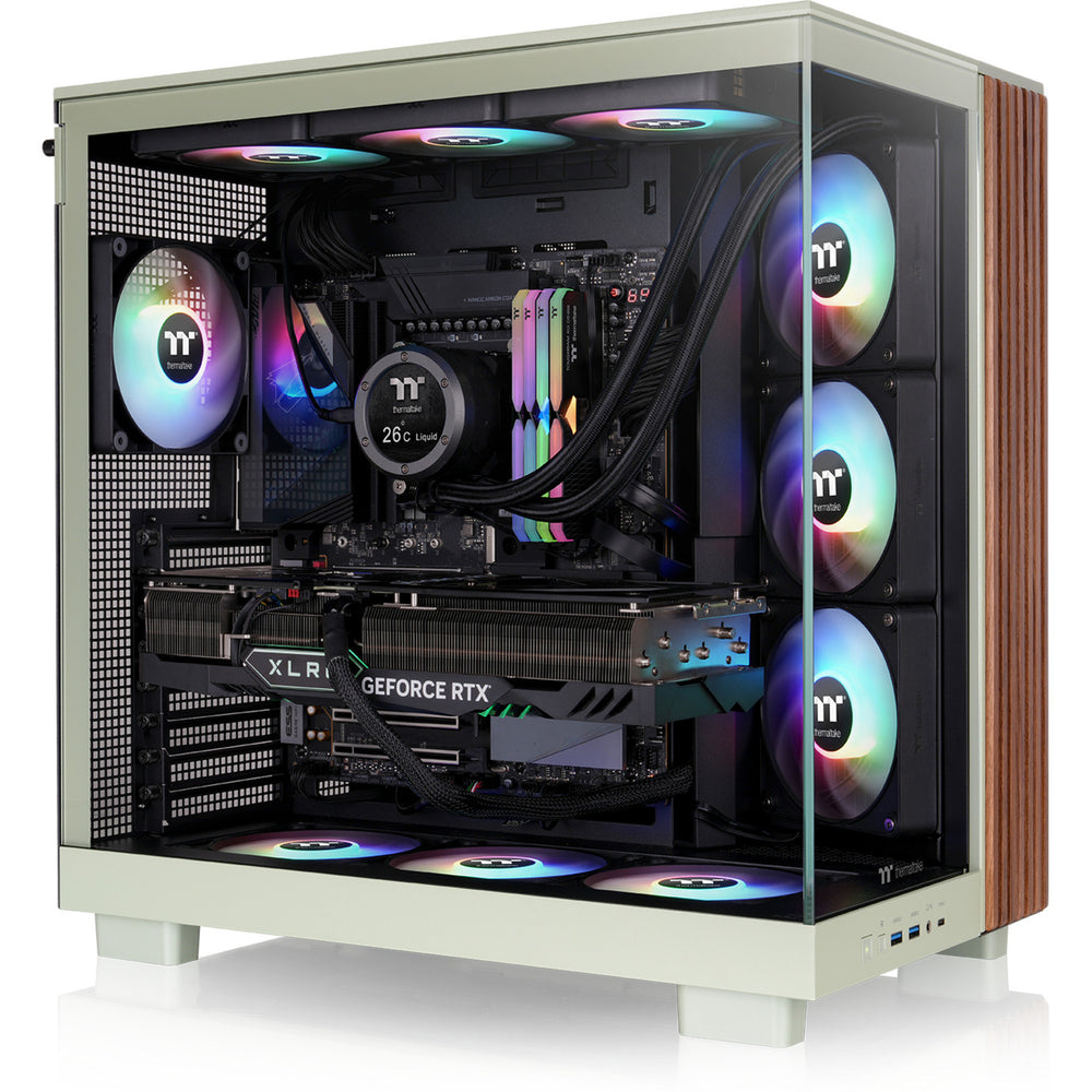 Thermaltake view 380 xl ws argb midi tower behuizing (lichtgroen houtkleur | 2x usb-a | 1x usb-c | rgb | tempered glass)