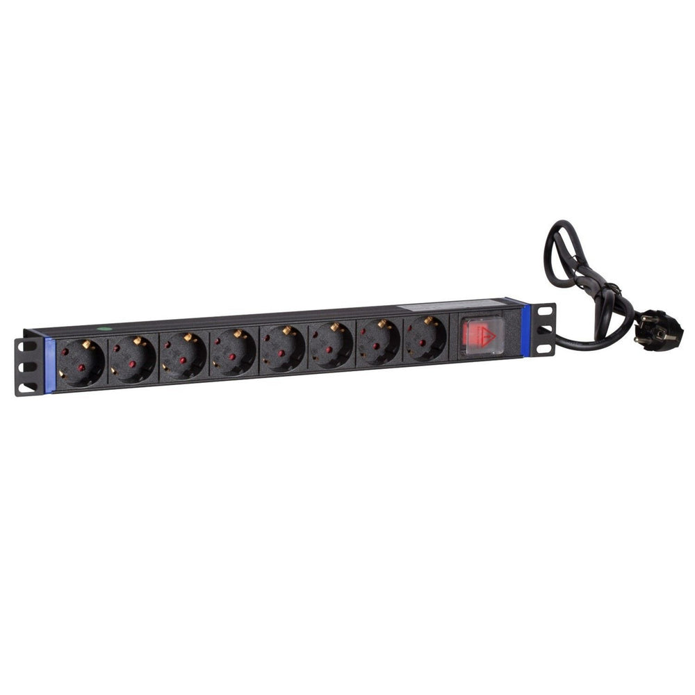 Dsi 19 inch 8 voudige stekkerdoos met schakelaar stekkerdoos (zwart, voor 8 stekkers)