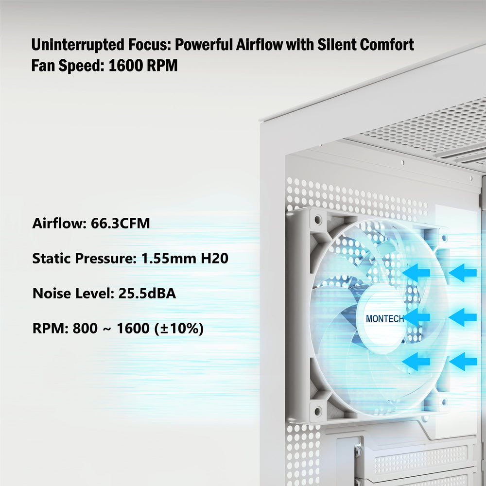 Montech gf120 argb pwm case fan (wit, 120 x 120 x 25 mm)