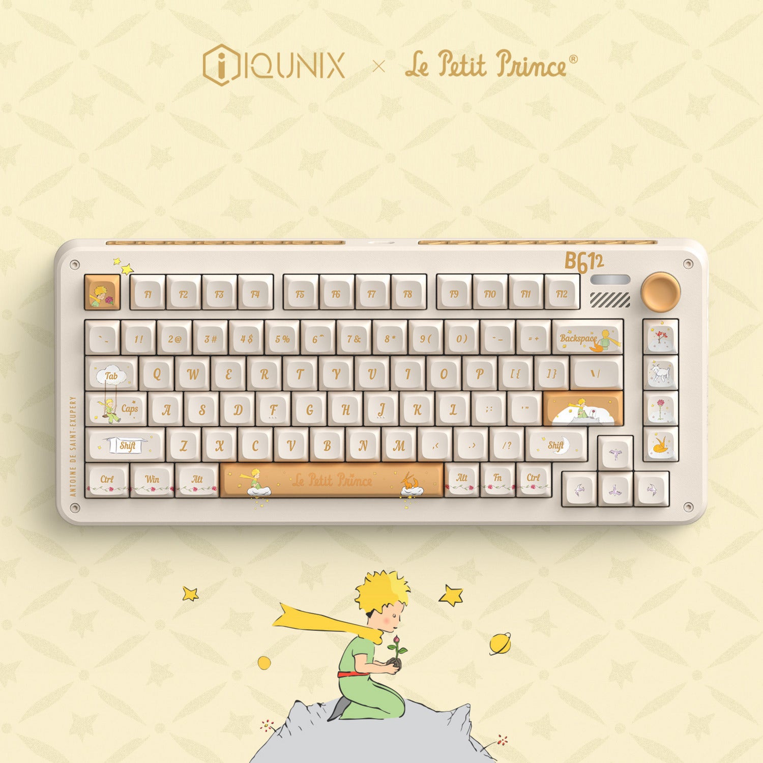 Iqunix zx75 sunset ponder wireless mechanical keyboard, gaming toetsenbord (lichtgeel, us lay-out, gateron red, rgb leds, 75%, hot-swappable, double-shot pbt, 2.4ghz | bluetooth 5.1 | usb-c)