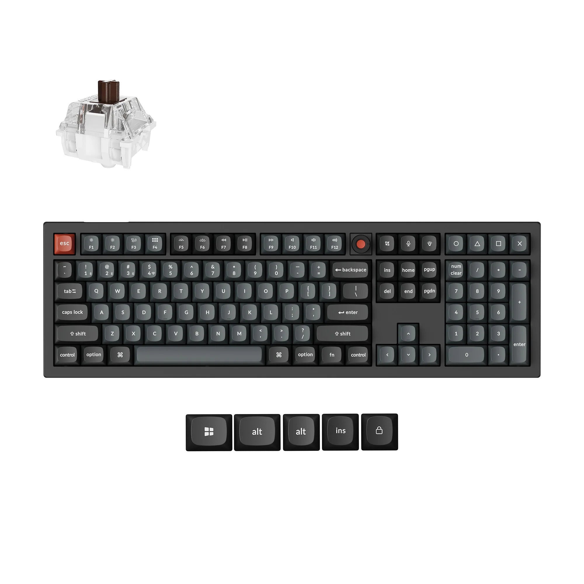Keychron v6w-d3 8k qmk wired custom mechanical keyboard (zwart, us lay-out (qwerty), super brown, 100%, rgb leds, double-shot pbt, hot swap, 8k, knop)