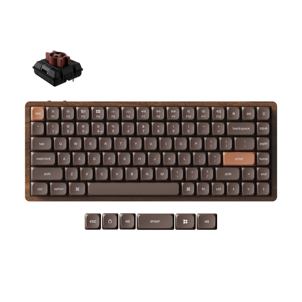 Keychron k3 max-h3w all-wood special edition rgb mechanisch toetsenbord (houtkleur, us lay-out (qwerty), milk pom brown, 75%, rgb leds, double-shot pbt, hot swap, 2.4ghz | bluetooth 5.1 | usb-c)