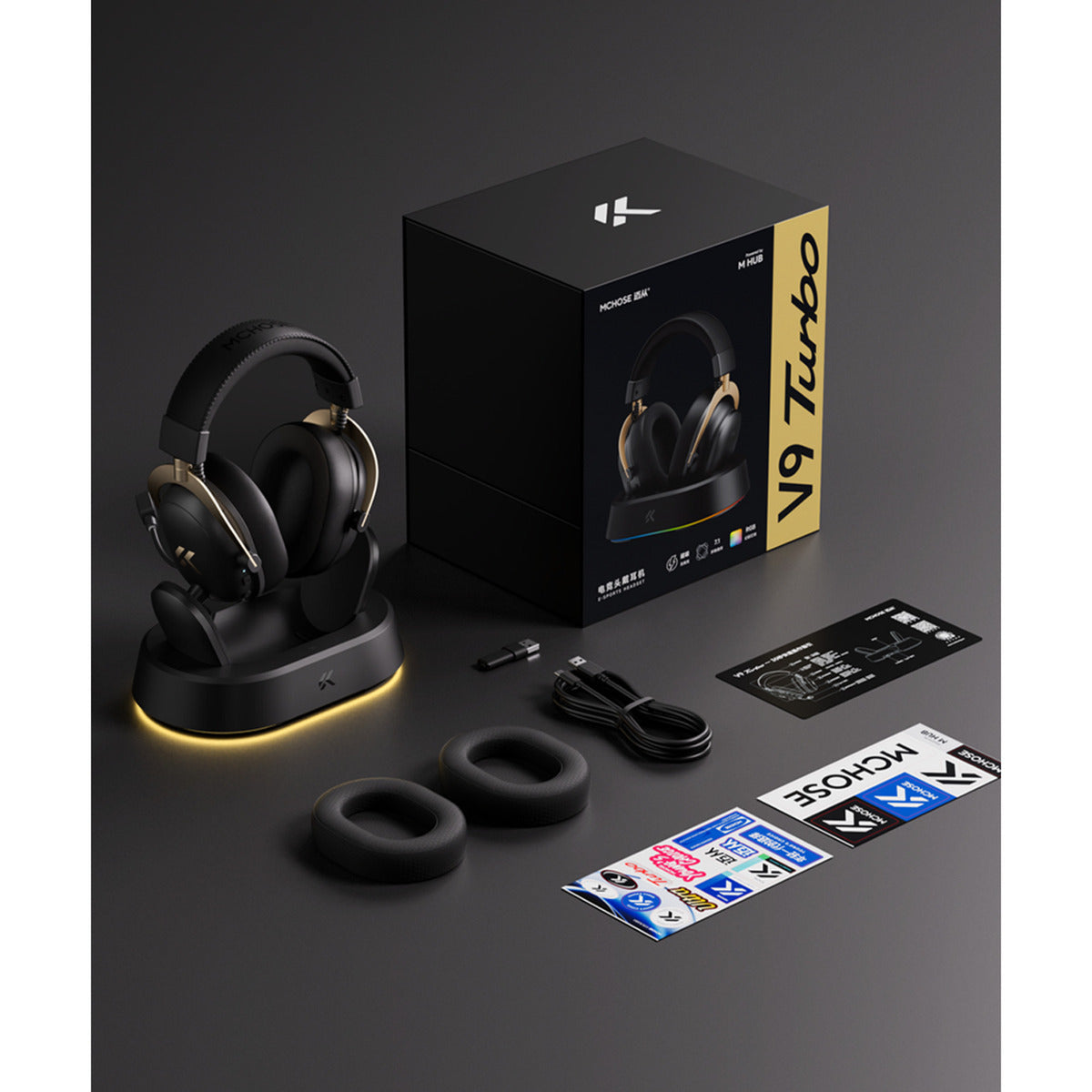 Mchose v9 turbo+ magnetic wireless over-ear gaming headset (hoogglans wit goud, nintendo switch, playstation 4, playstation 5, mobiel, pc, 2.4g bluetooth usb)