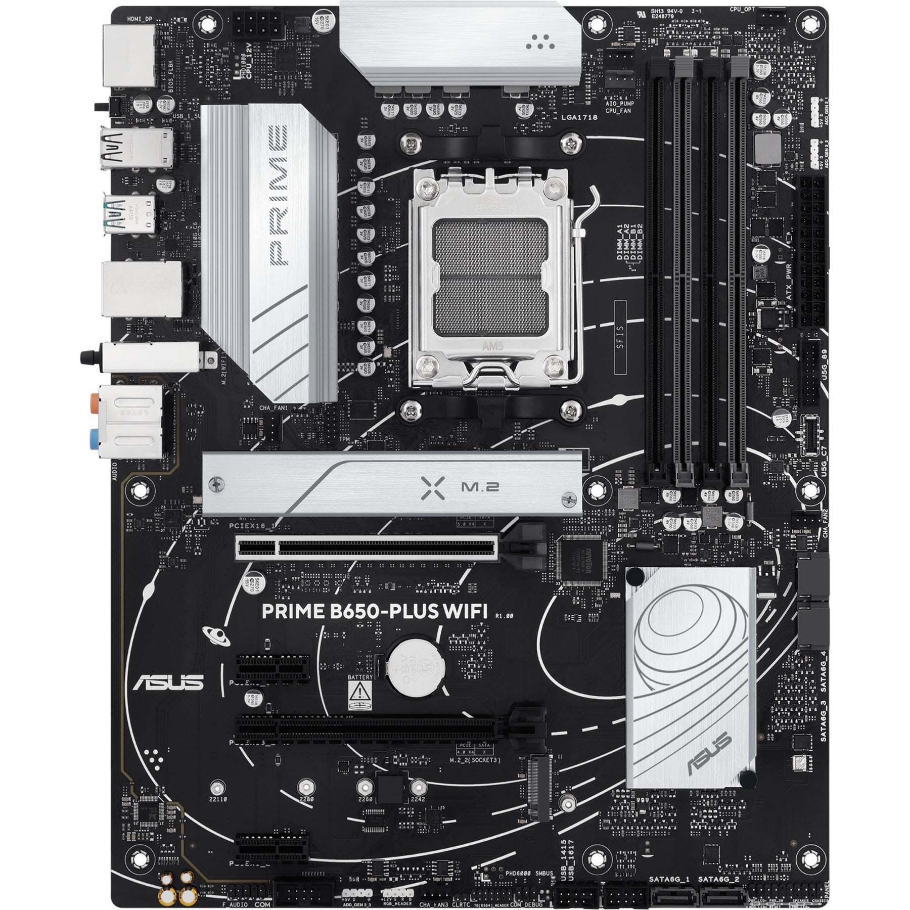 Asus prime b650-plus wifi socket am5 moederbord (zwart zilver, raid, 2.5gb-lan, wi-fi 6e, bt 5.3, sound, atx)