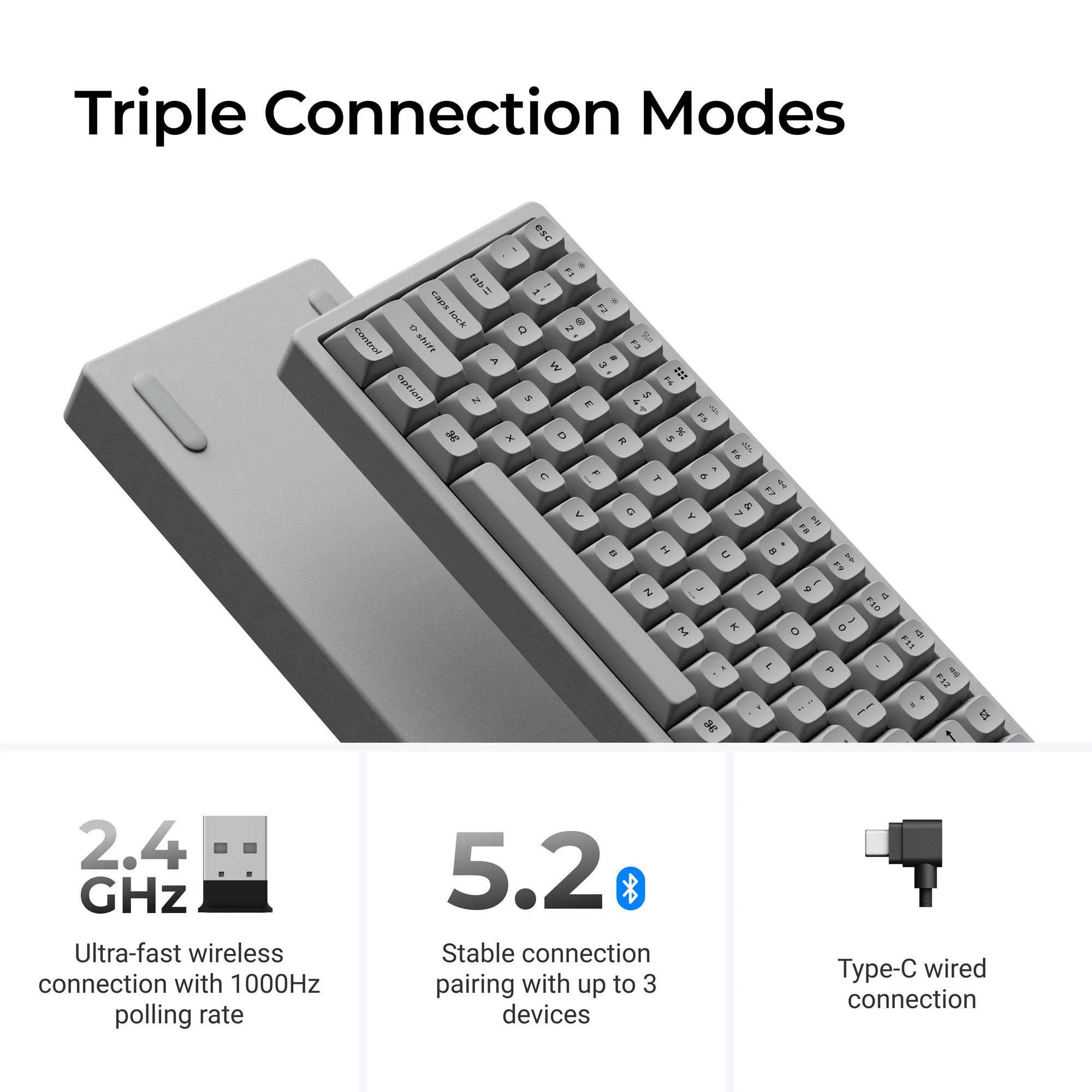 Keychron k2 he-f1c concrete edition rgb mechanisch toetsenbord (zwart, us lay-out (qwerty), gateron double-rail magnetic nebula, 75%, rgb leds, osa double-shot pbt, hot swap, 2.4ghz | bluetooth 5.2 | usb-c)