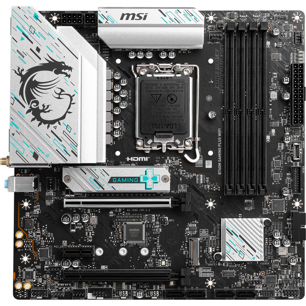 Msi B760M Gaming Plus WiFi Socket 1700 Motherboard (black silver, RAID, 2.5 Gb LAN, Wi-Fi 6E, BT, Sound, mATX)