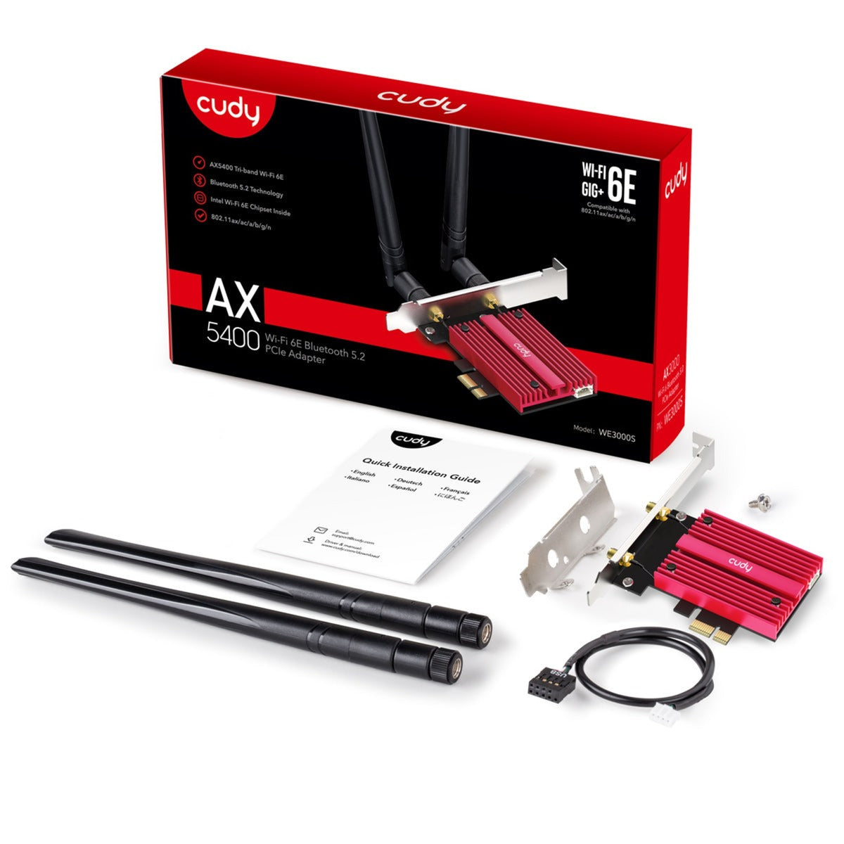 Cudy ax5400 wi-fi 6e bluetooth 5.3 pci-e wlan adapter (rood)