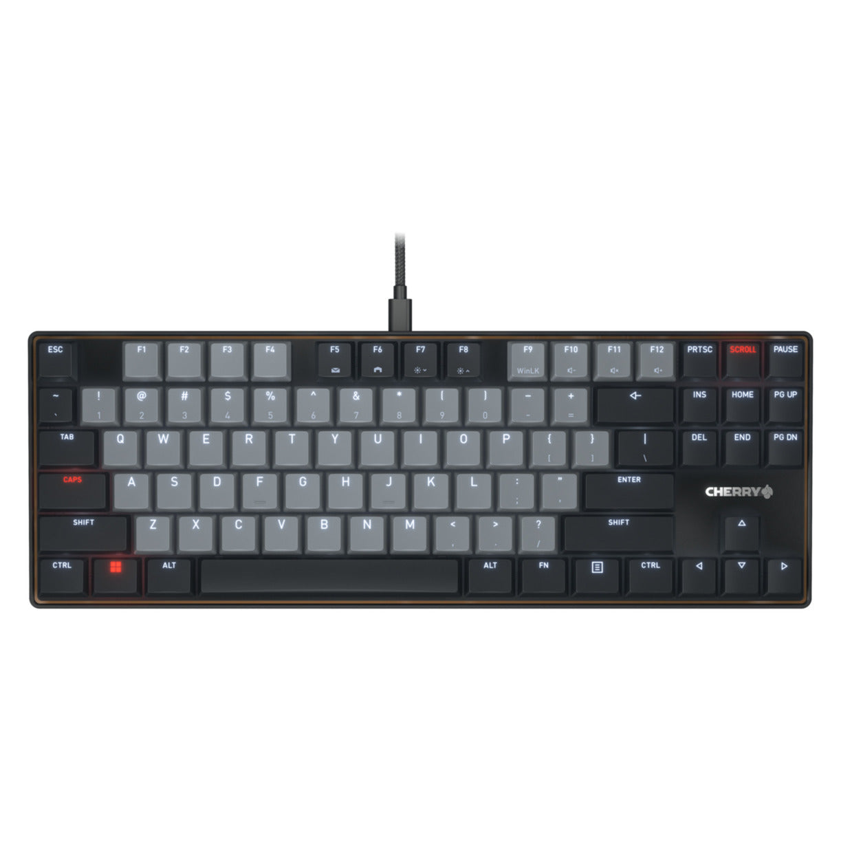 Cherry kc 500 mx lp tkl mechanisch toetsenbord (zwart, us lay-out (qwerty), mx low profile 2.0 ivory, 80% (tkl) , white leds, pbt keycaps)