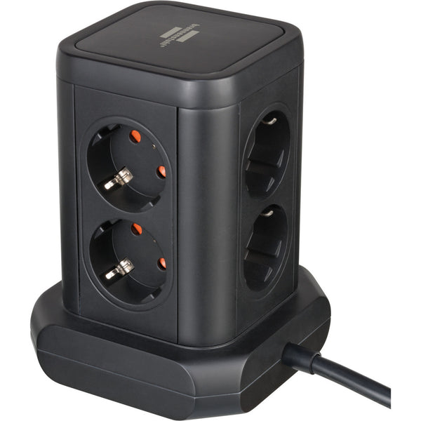 Brennenstuhl stekkerdoos toren met 8 stekkerdozen in 45° opstelling stekkerdoos (zwart, 2x usb a, 1x usb c power delivery)