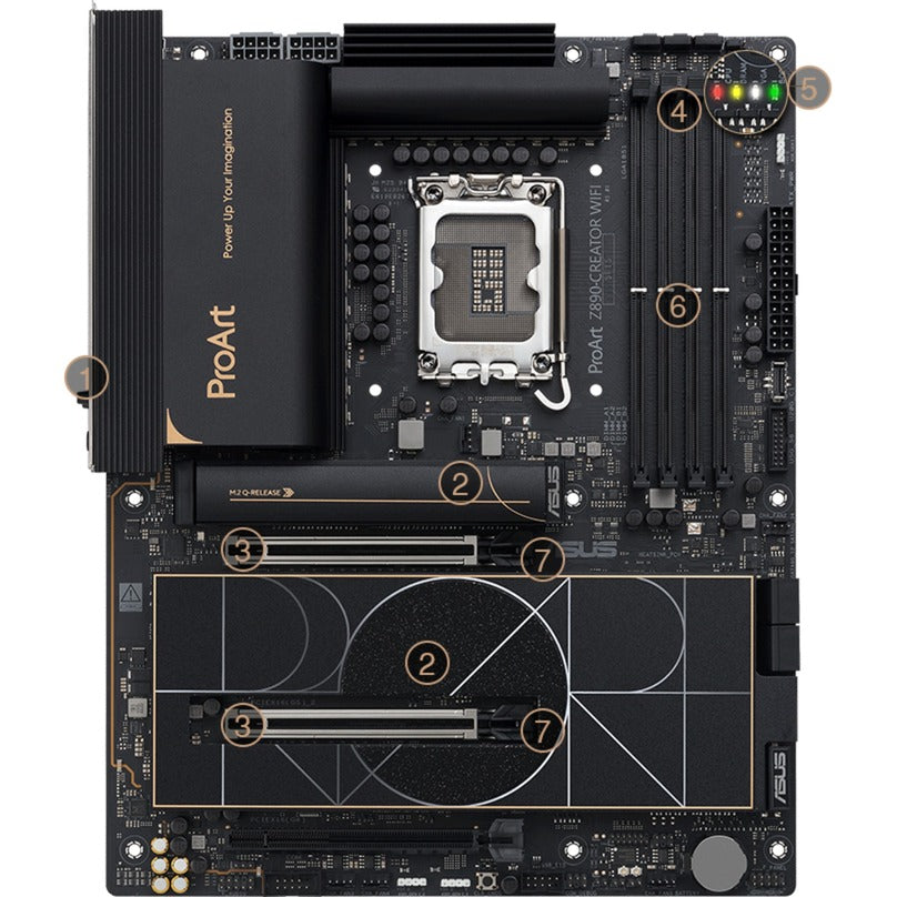 Asus proart z890-creator wifi socket 1851 moederbord (raid, 2.5gb-lan, 10gb-lan, wi-fi 7, bt, sound, atx)