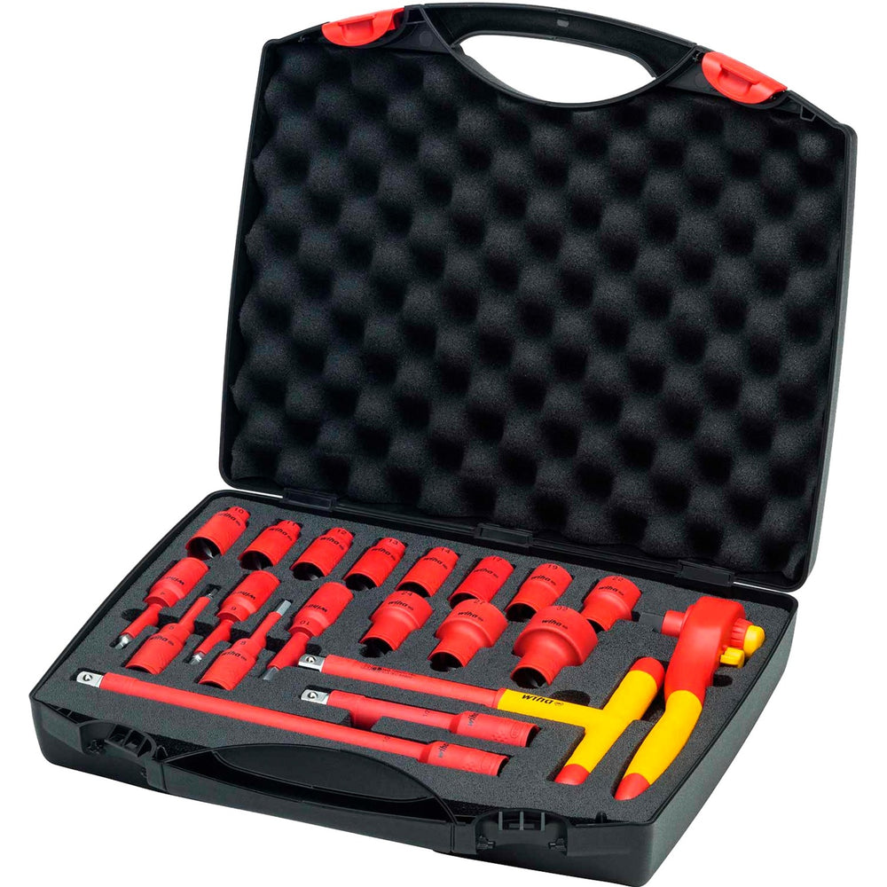 Wiha ratelsleutelset geïsoleerd 1 2 dopsleutel (rood geel, 20-delig in koffer)