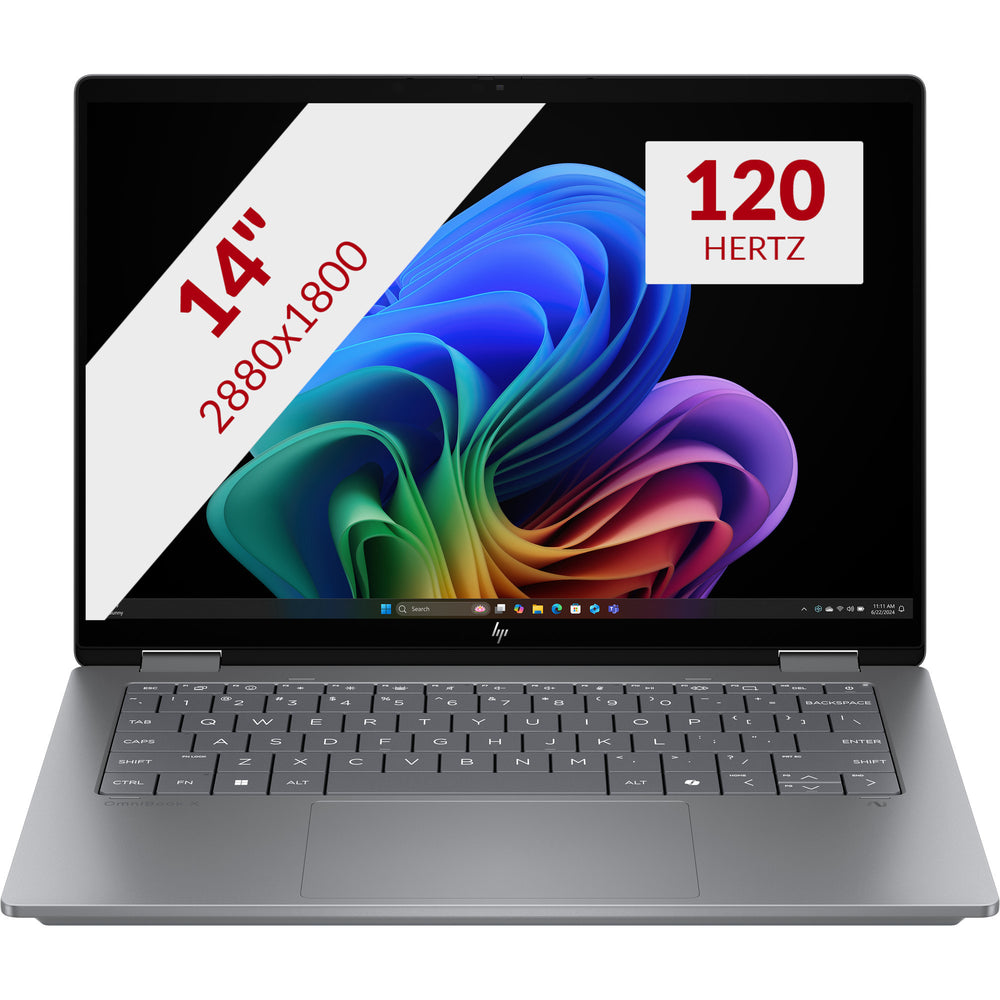Hp omnibook x flipngai 14-fm0075nd 14 copilot+ 2-in-1 laptop (zilver | core ultra 7 258v | intel arc 140v | 32 gb | 1 tb ssd | touch)