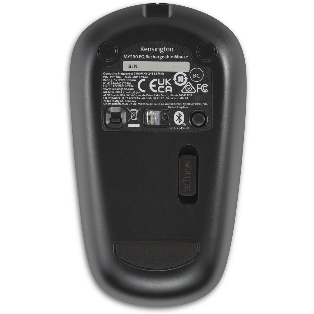 Kensington my230 eq rechargeable mouse - wireless – midsize (zwart, bluetooth, 2.4 ghz)