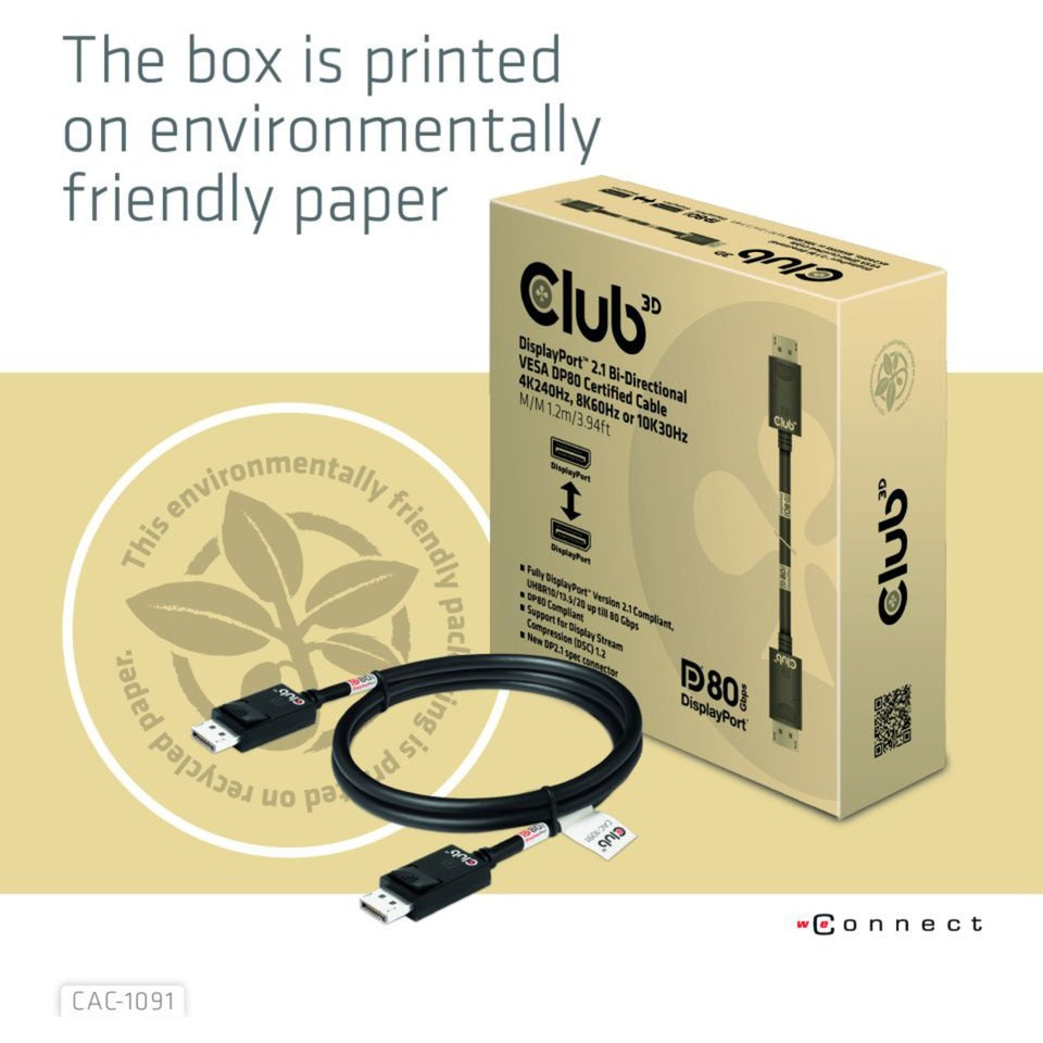 Club 3D Club 3D DisplayPort 2.1 Bi-Directioneel VESA DP80 Gecertificeerd