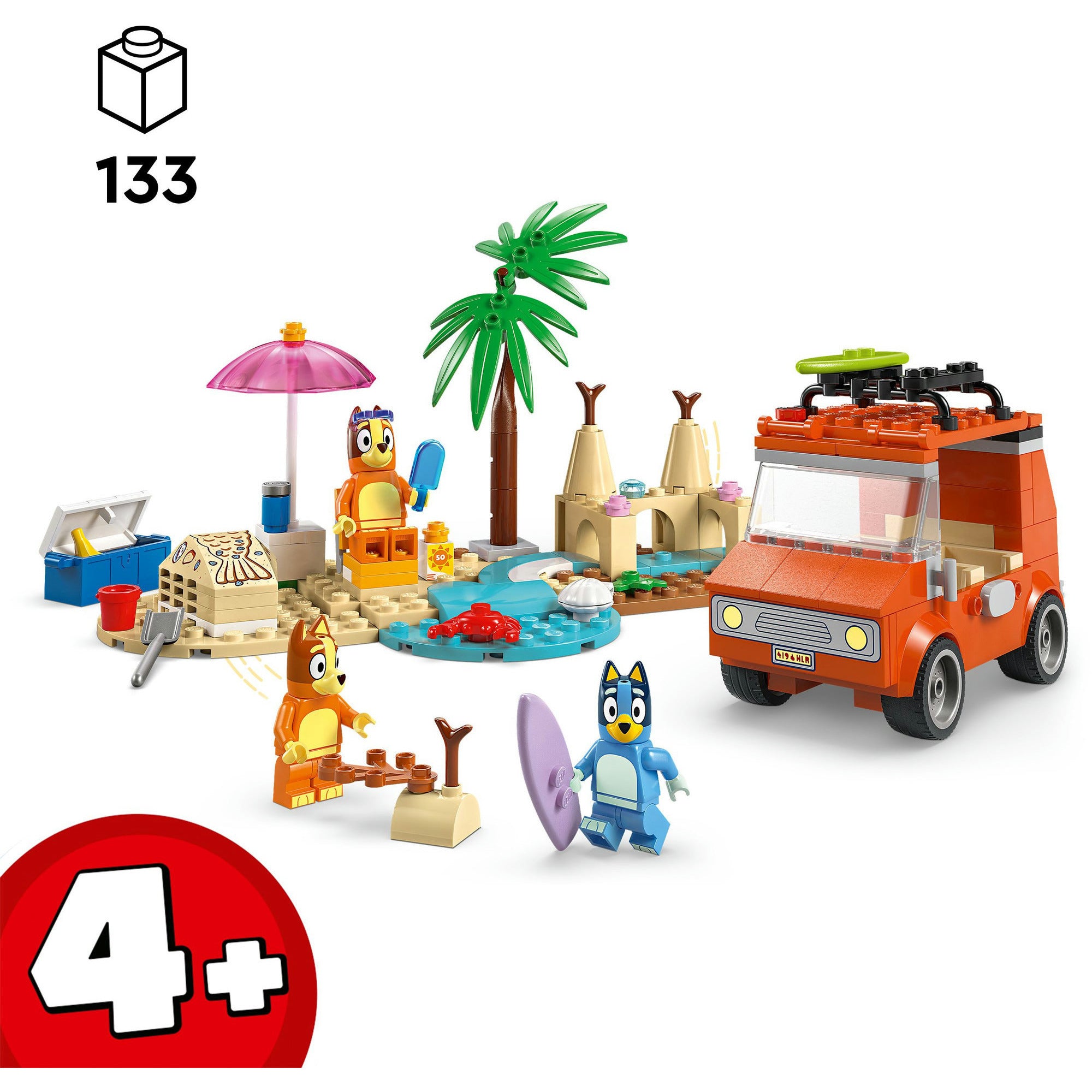 Lego bluey - bluey's autorit naar het strand constructiespeelgoed (11202)