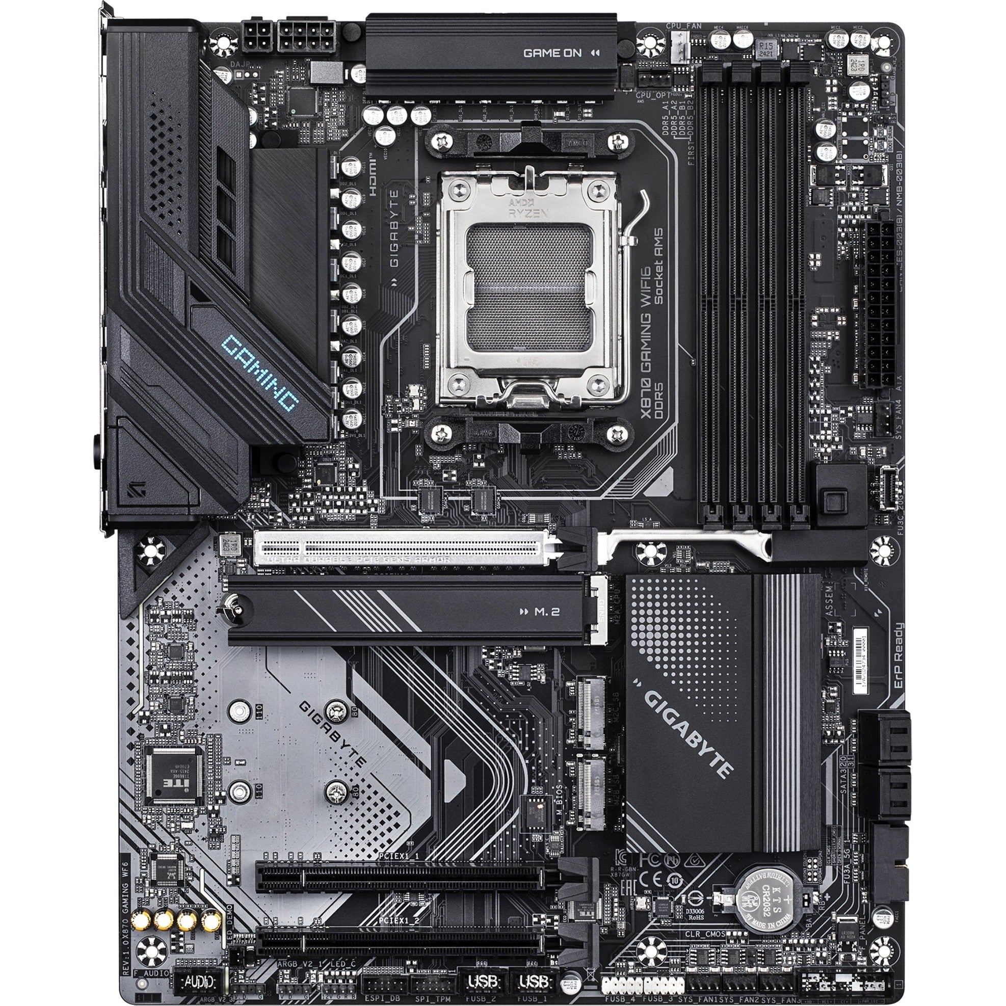 Gigabyte x870 gaming wifi6 socket am5 moederbord (zwart grijs, raid, 2.5gb-lan, wi-fi 6, bt, sound, atx)