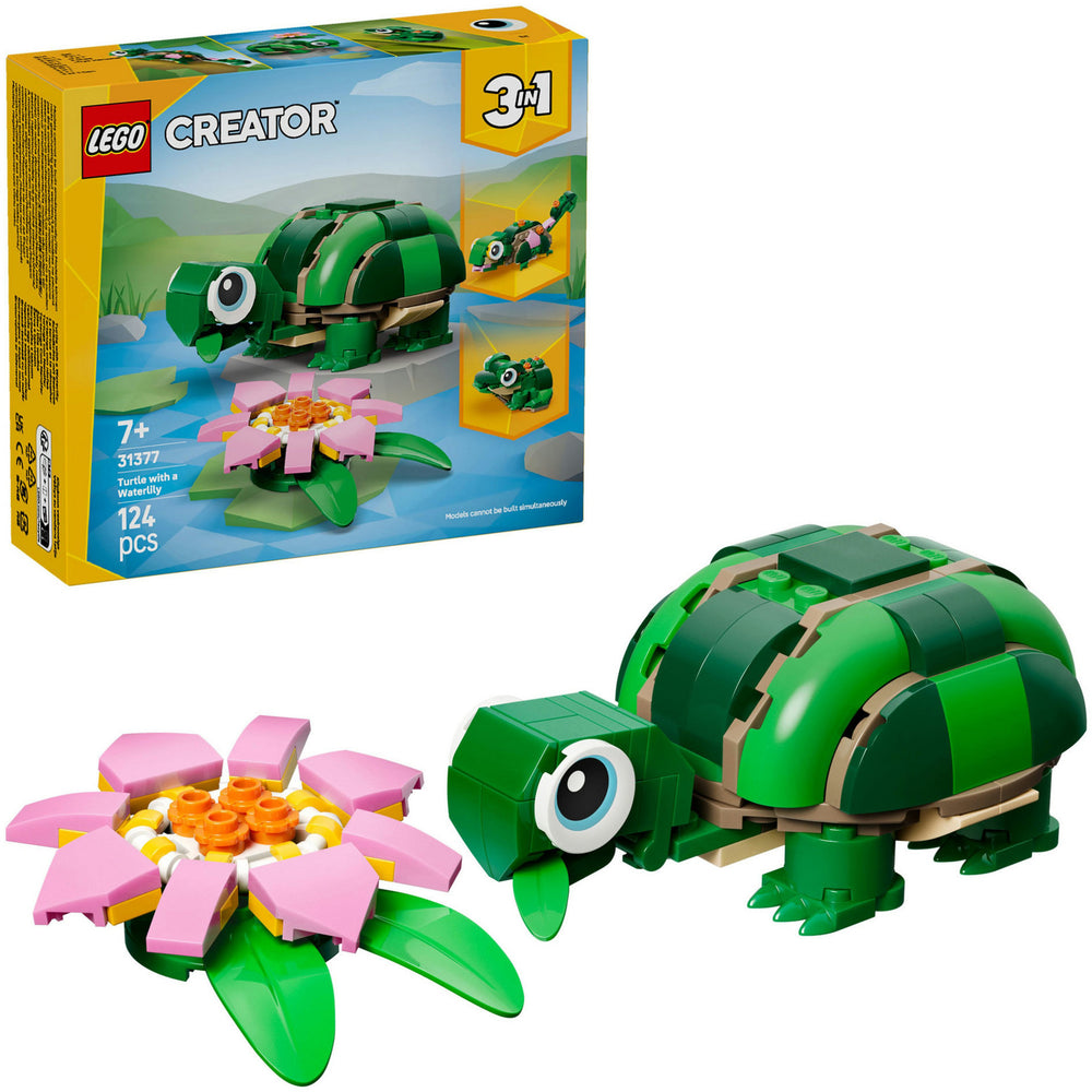 Lego ® creator 3in1 schildpad met waterlelie - speelgoedmodel - bouw om tot kameleon of kikker - 31377