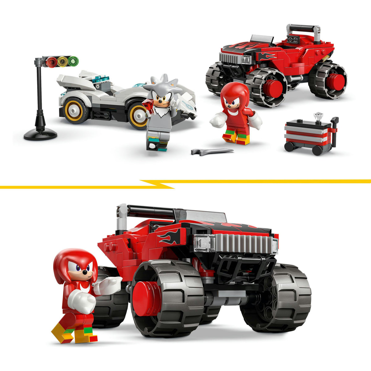 Lego sonic the hedgehog - silvers auto vs. knuckles' monstertruck constructiespeelgoed (77118)