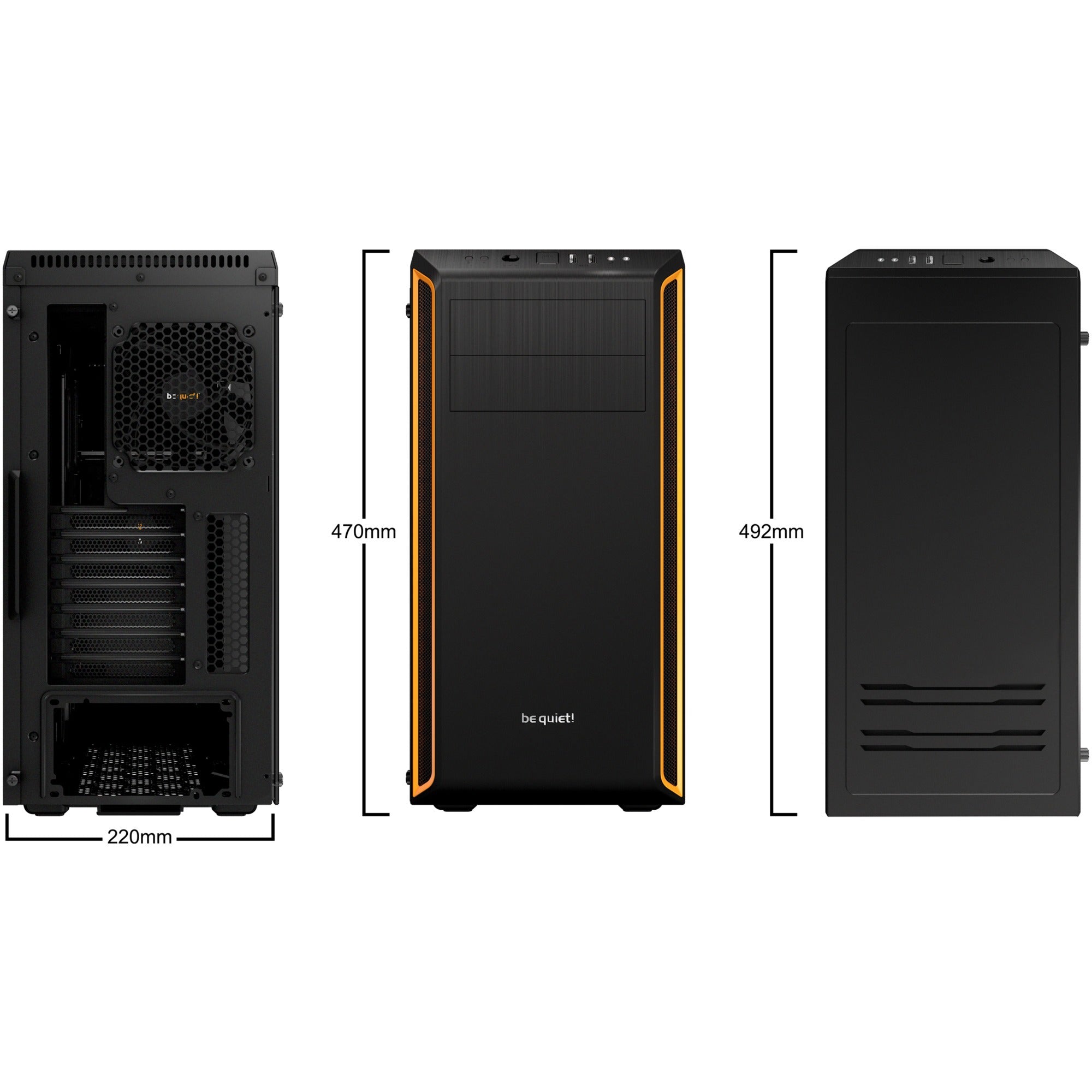 Be quiet! pure base 600 window midi tower behuizing (zwart oranje | 2x usb-a | tempered glass)