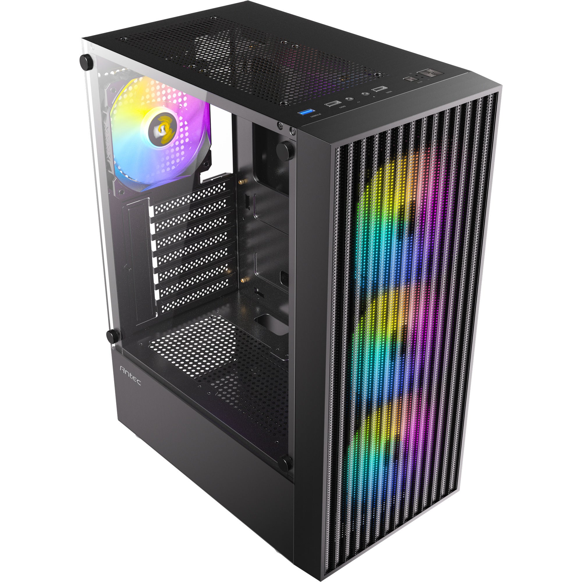 Antec ax27 rgb elite midi tower behuizing (zwart | 3x usb-a | tempered glass)