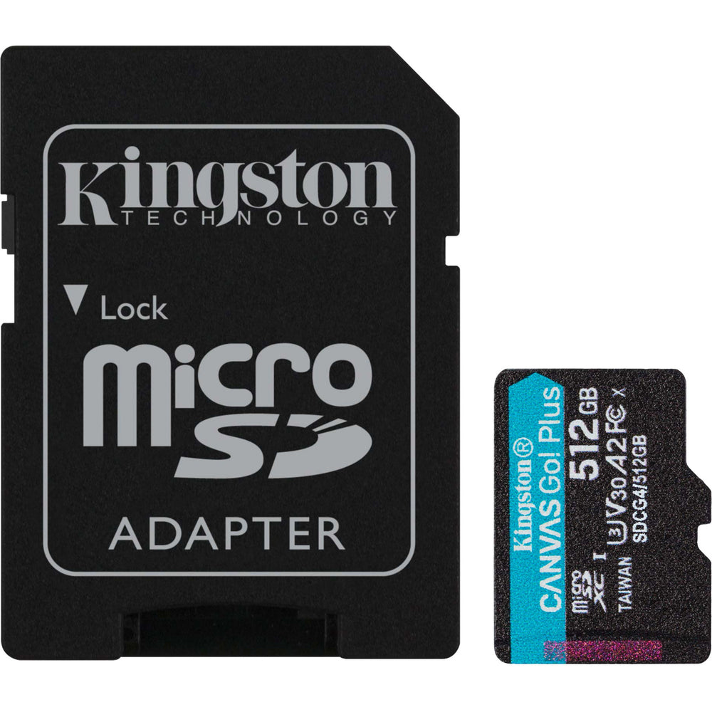 Kingston canvas go! plus microsdxc 512 gb geheugenkaart (zwart, incl. adapter, class 10, uhs-i u3, v30, a2)