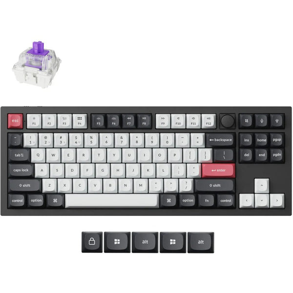 Keychron q3 he qmk-m1 rgb mechanisch toetsenbord (zwart, us lay-out (qwerty), gateron double-rail magnetic nebula, 80% (tkl), rgb leds, osa double-shot pbt, hot swap, knob, 2.4ghz | bluetooth 5.1 | usb-c)