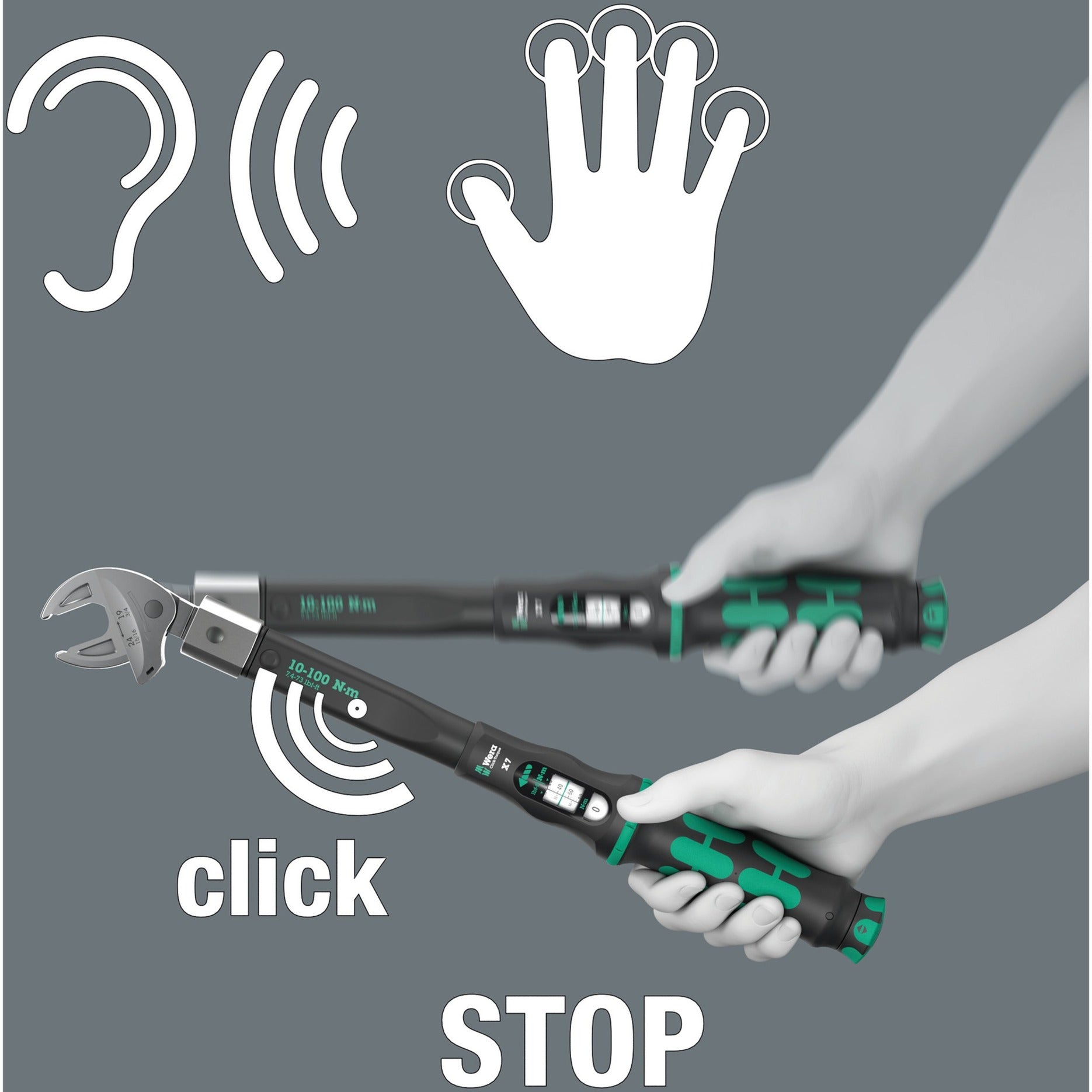 Wera click-torque x 7 draaimomentsleutel voor insteekgereedschappen (zwart groen, 10-100 nm)