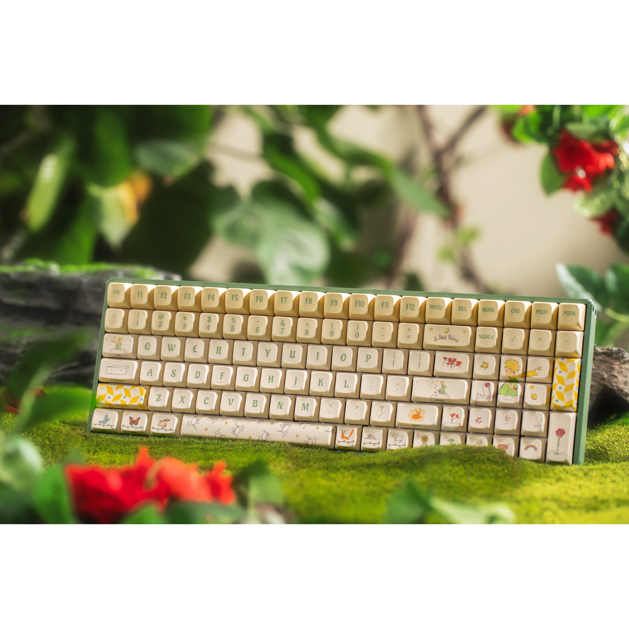 Iqunix f97 floral date, gaming toetsenbord (groen wit, us lay-out, gateron red, rgb leds, 96%, hot-swappable, pbt, 2.4ghz | bluetooth 5.1 | usb-c)