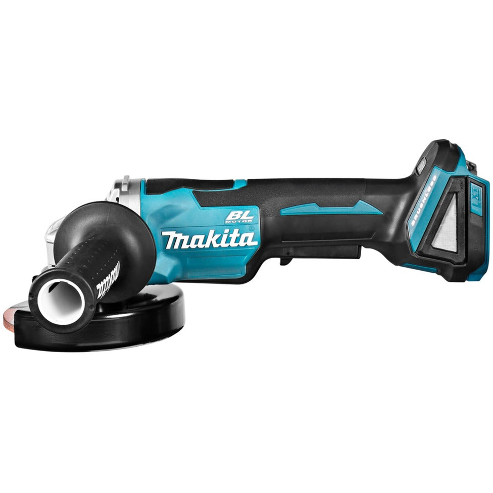 Makita 18 v haakse slijper 125 mm dga505zj (blauw zwart, accu's en lader niet inbegrepen | in mbox | veiligheidsschakelaar)