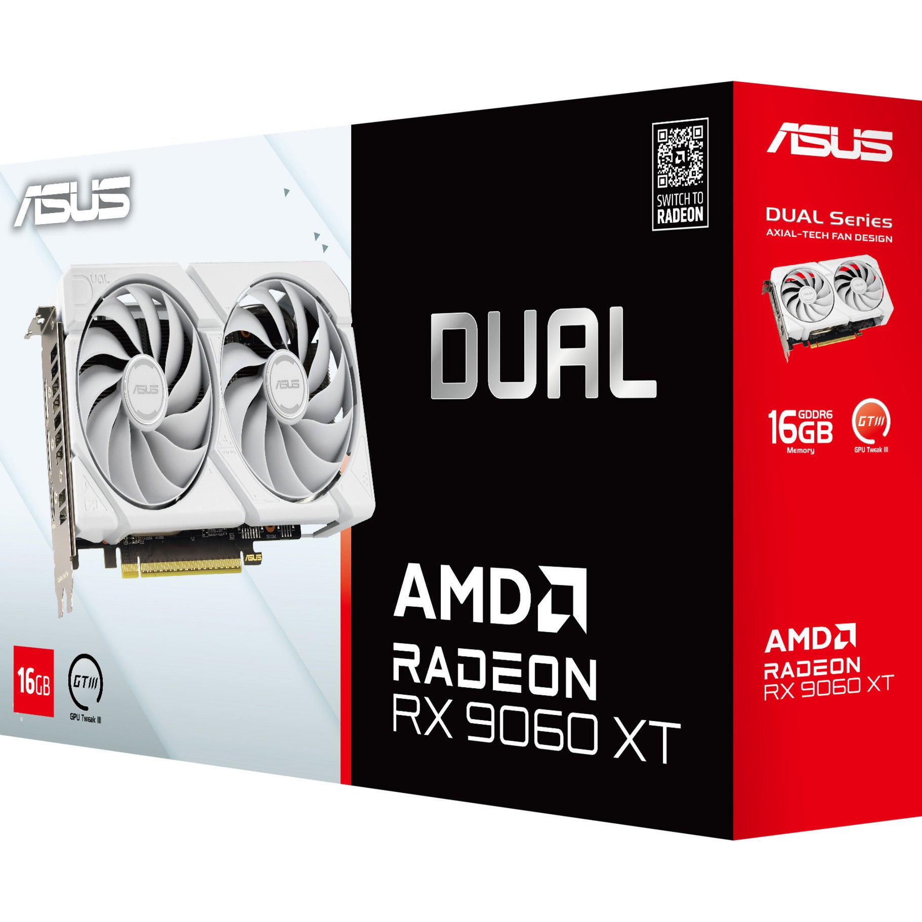 Asus radeon rx 9060 xt dual white edition 16gb grafische kaart (wit, rdna4, gddr6, 2x displayport, 1x hdmi 2.1)