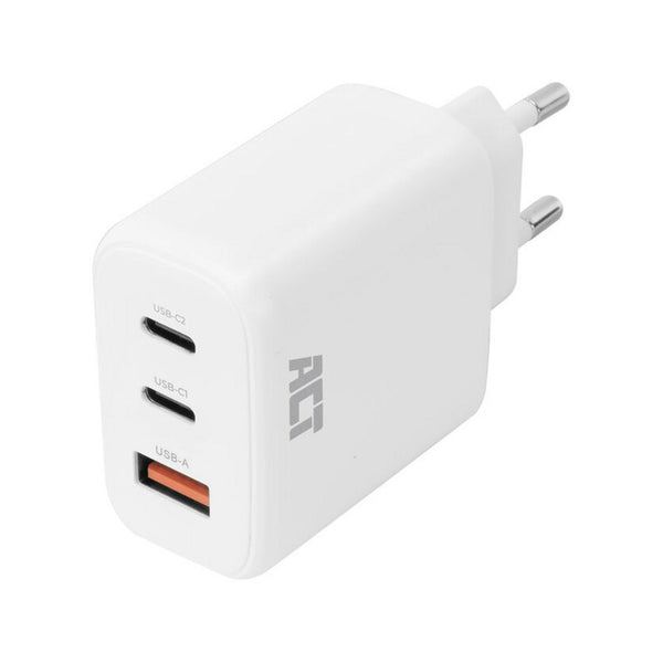 Act connectivity usb-c usb-a lader 65w 3-poorts met power delivery pps, quickcharge en ganfast (wit, 2x usb-c, 1x usb-a)
