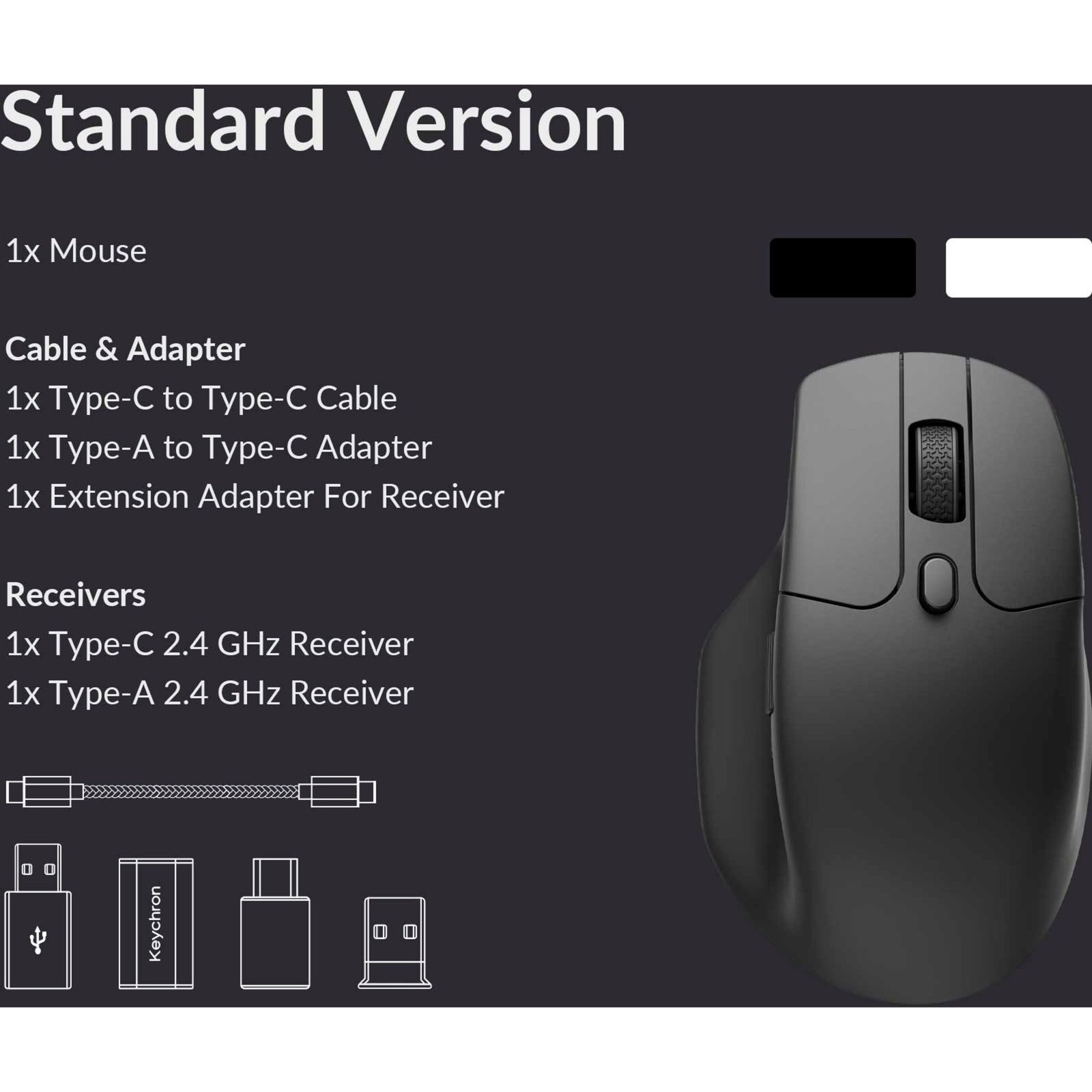 Keychron m6-a1 wireless mouse (zwart, 100 - 26.000 dpi, usb-c bluetooth 5.1 2.4 ghz)